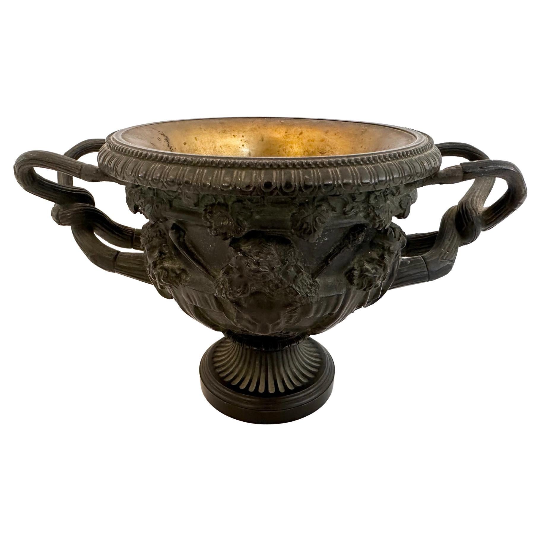 Grand Tour Italian Neoclassical Patinated Bronze Urn Warwick Vase For Sale