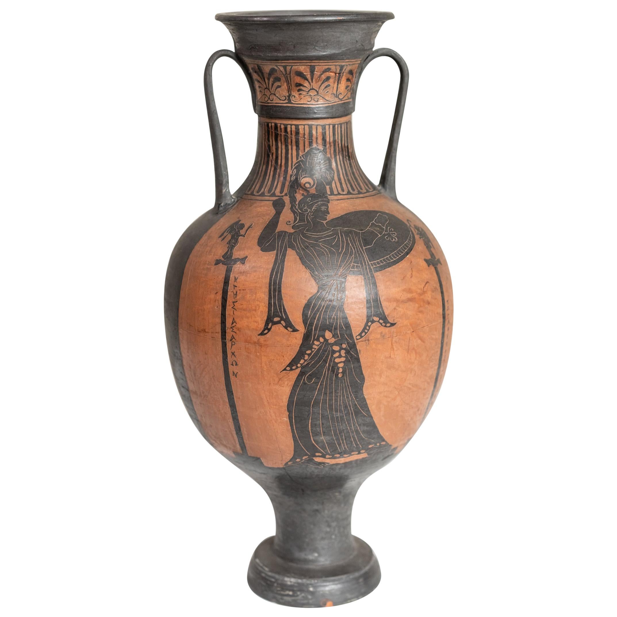 Grand Tour Italian Neoclassical Terracotta Urn Depicting a Greek Female Figure