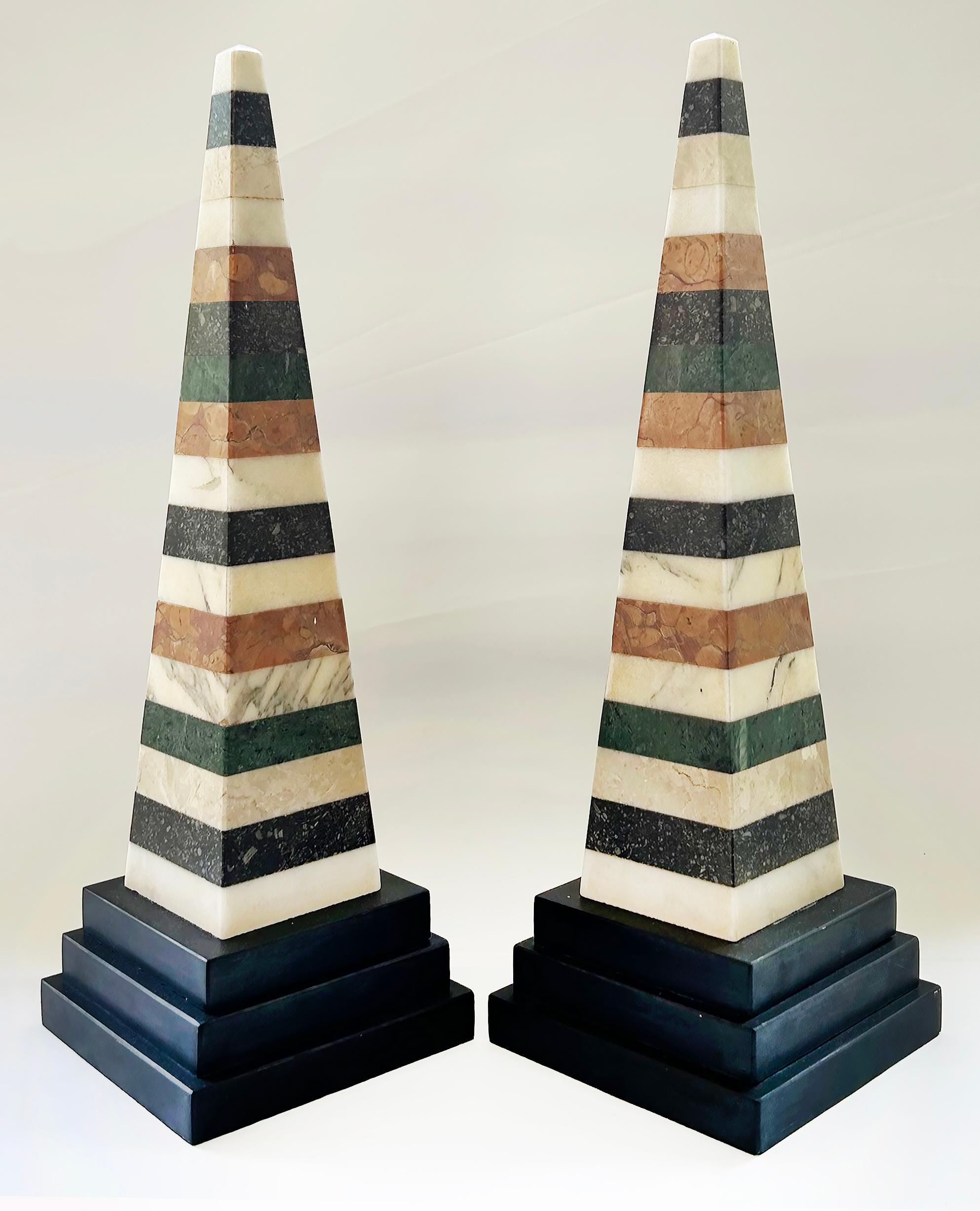 20th Century Grand Tour Italian Specimen Marble Pair of Lovely Obelisks For Sale