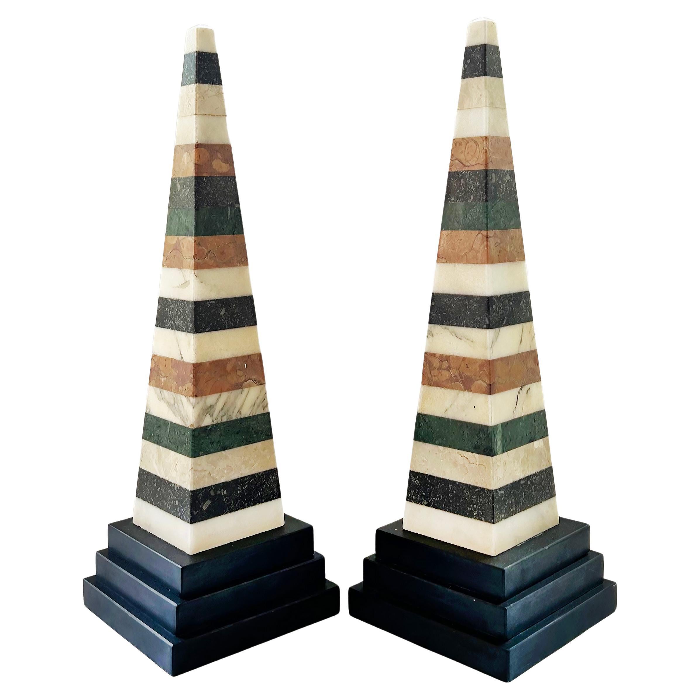 Grand Tour Italian Specimen Marble Pair of Lovely Obelisks