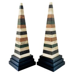 Antique Grand Tour Italian Specimen Marble Pair of Lovely Obelisks