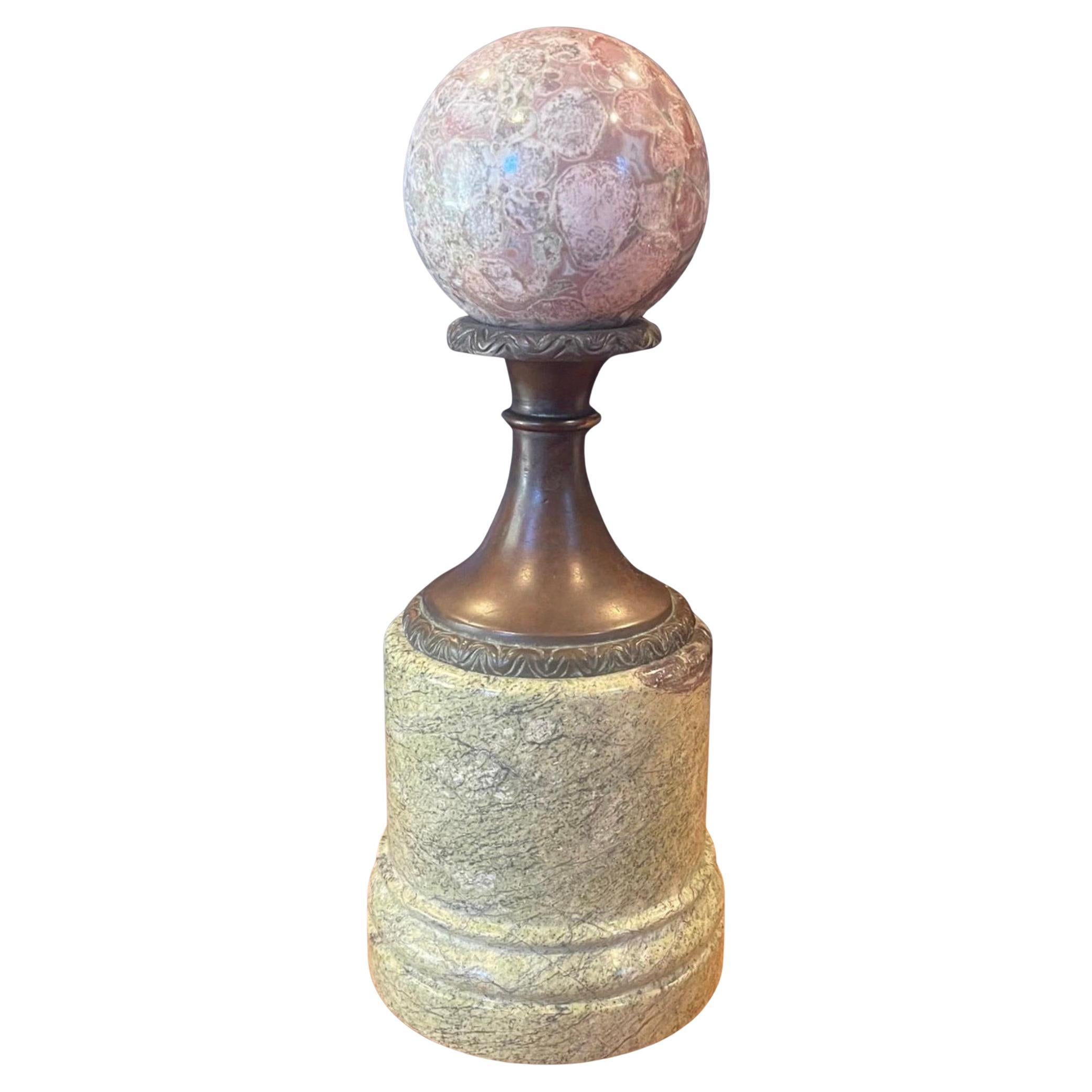 Grand Tour Marble and Bronze Neoclassical Orb / Sphere by Theodore Alexander For Sale
