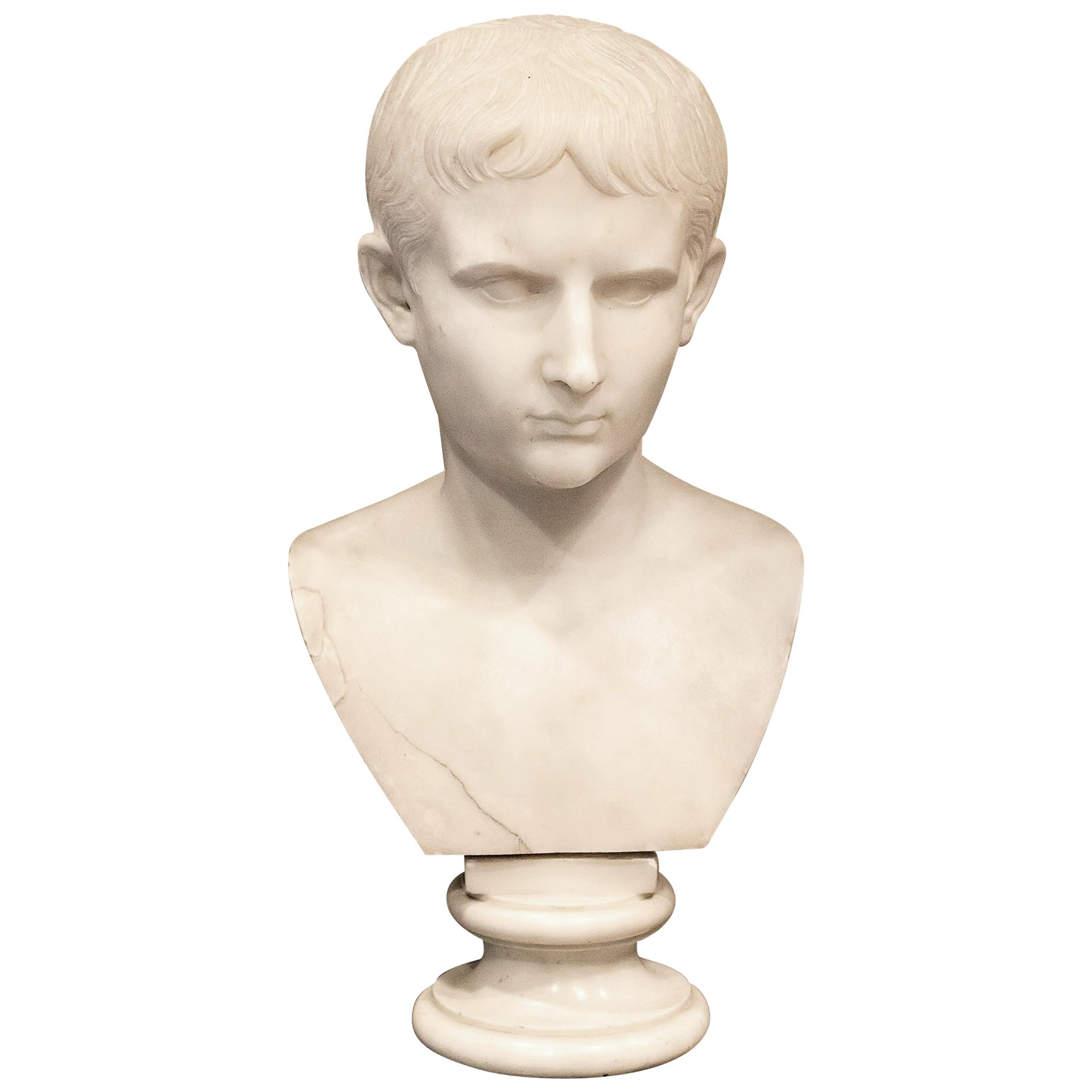 Grand Tour Marble Bust of Octavian 
Augustus Caesar
 as a Boy, Italy, circa 1810 For Sale