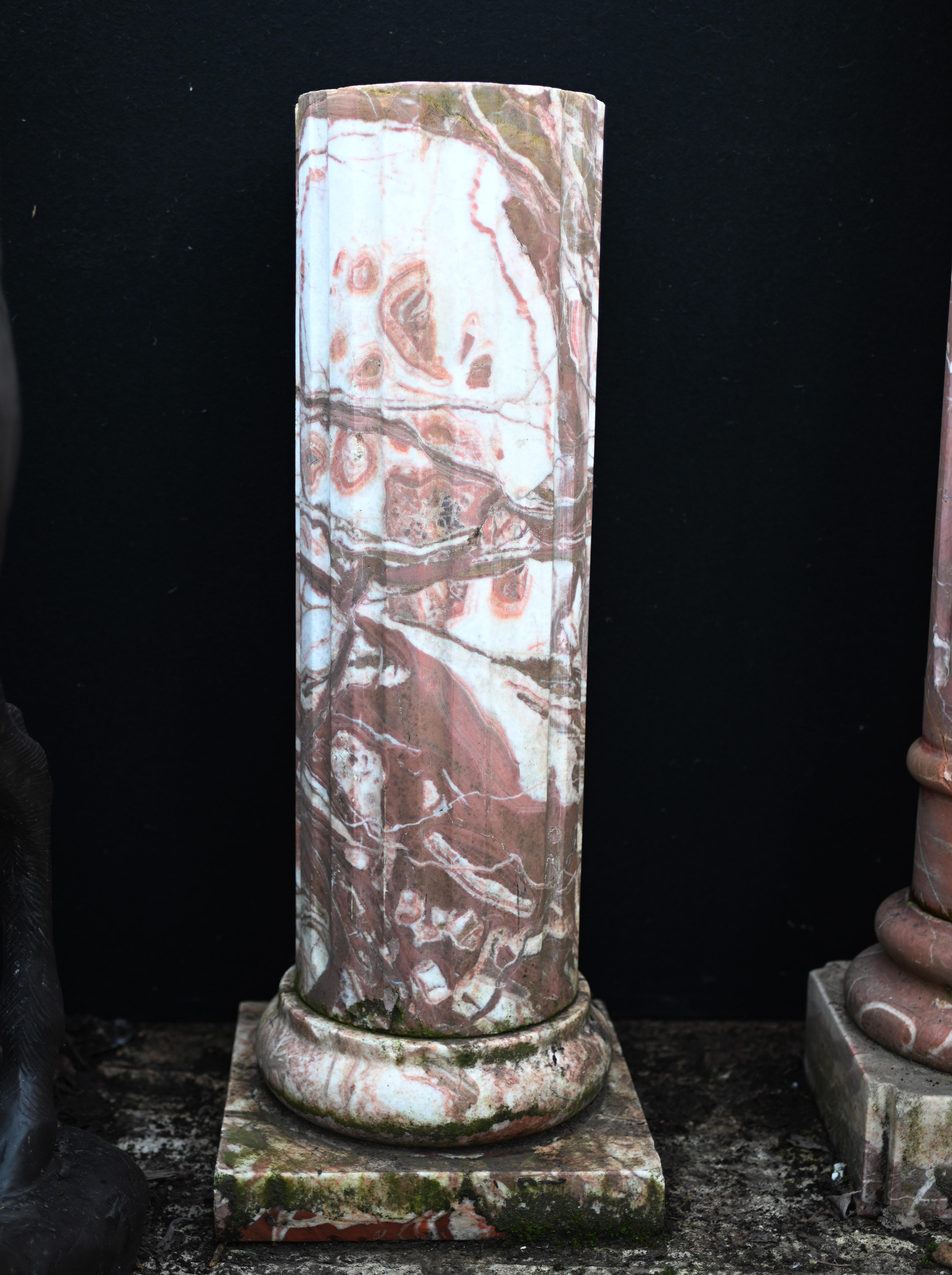 Wonderful Italian marble pedestal column
Great to display decorative pieces such as busts or vases
Classically fluted and with great colouration to the stone
Can live inside or out (we will clean this up ahead of sending if required)
Some of our