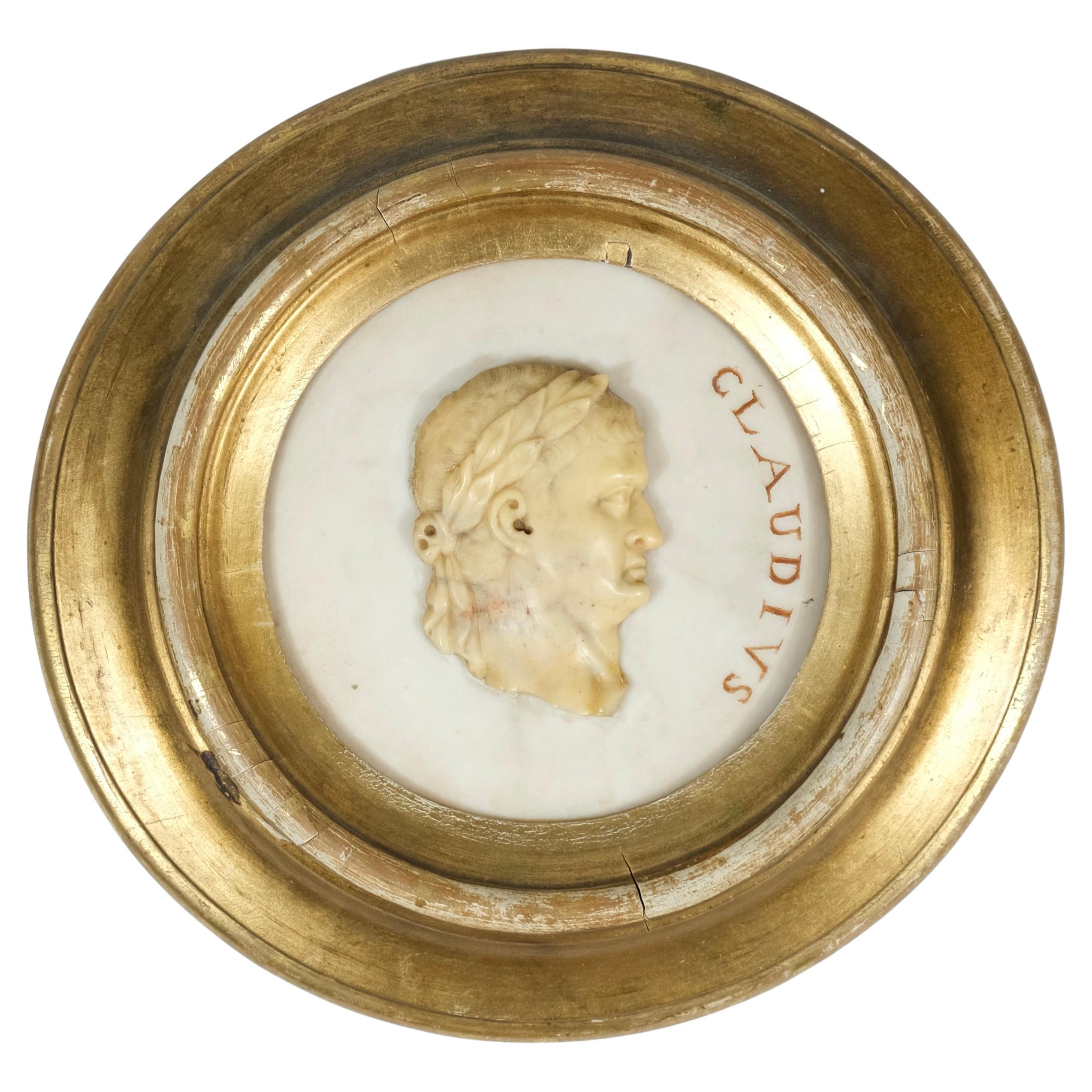 Grand Tour marble medallion in relief depicting Claudius, early 19th c