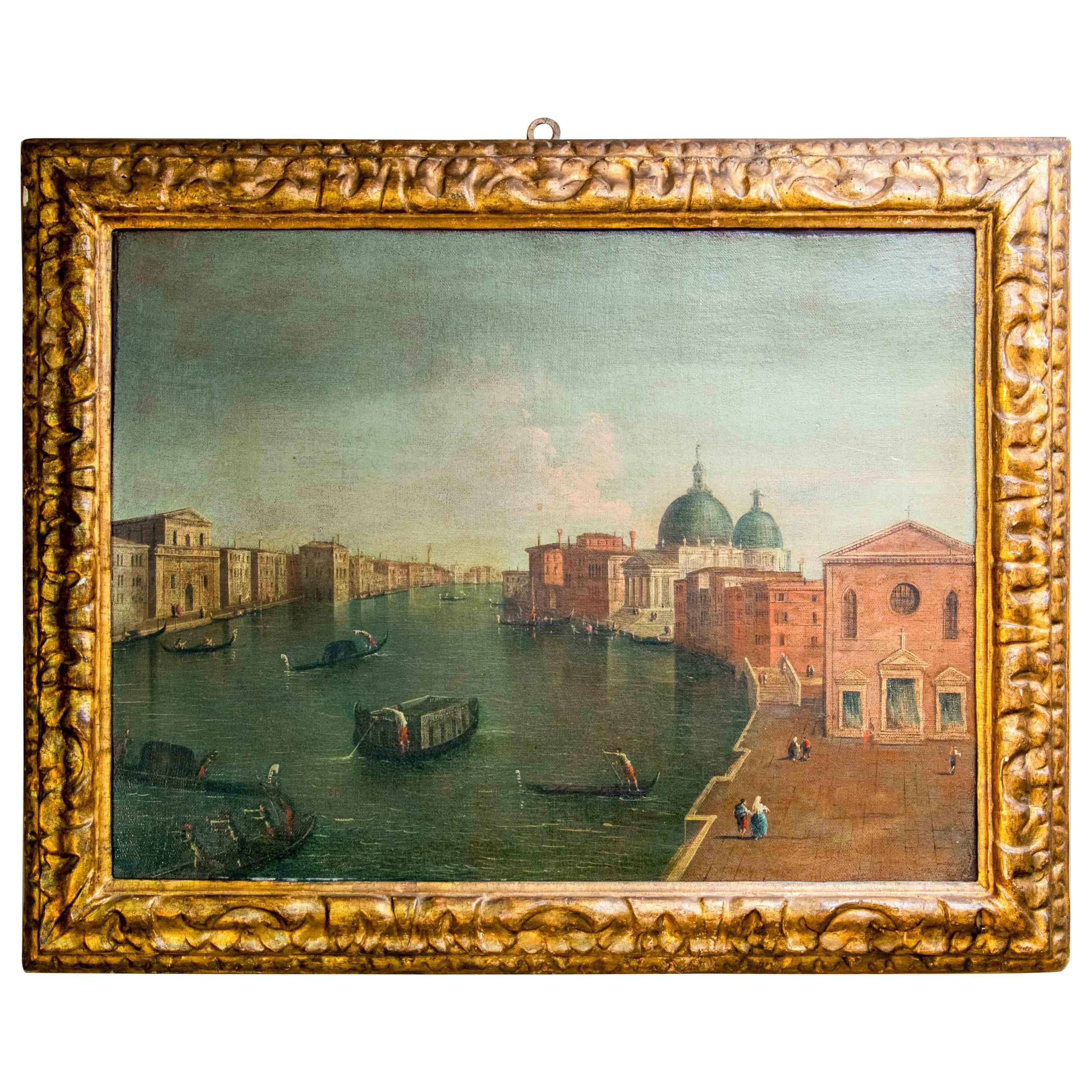 Grand Tour Mid-18th Century Rectangular Venice Framed Oil on Canvas Painting
