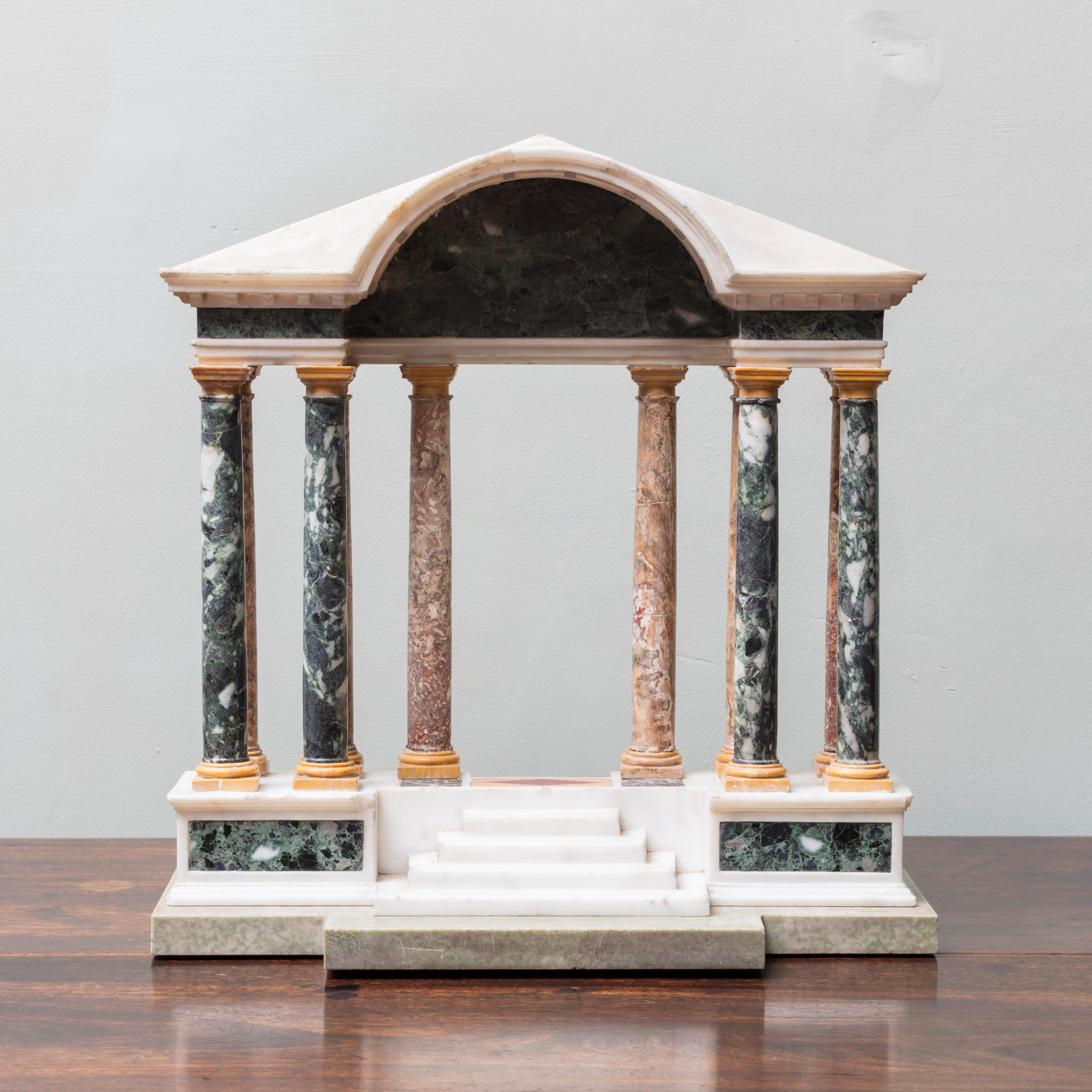 A finely detailed late 18th, early 19th century Grand Tour model of a Palladian Portico. Incorporating numerous well chosen marbles, including Statuary, Verde Antico, Sienna, Duquesa Rosa, Nero Marquina, and Swedish green. Italian, circa 1800.