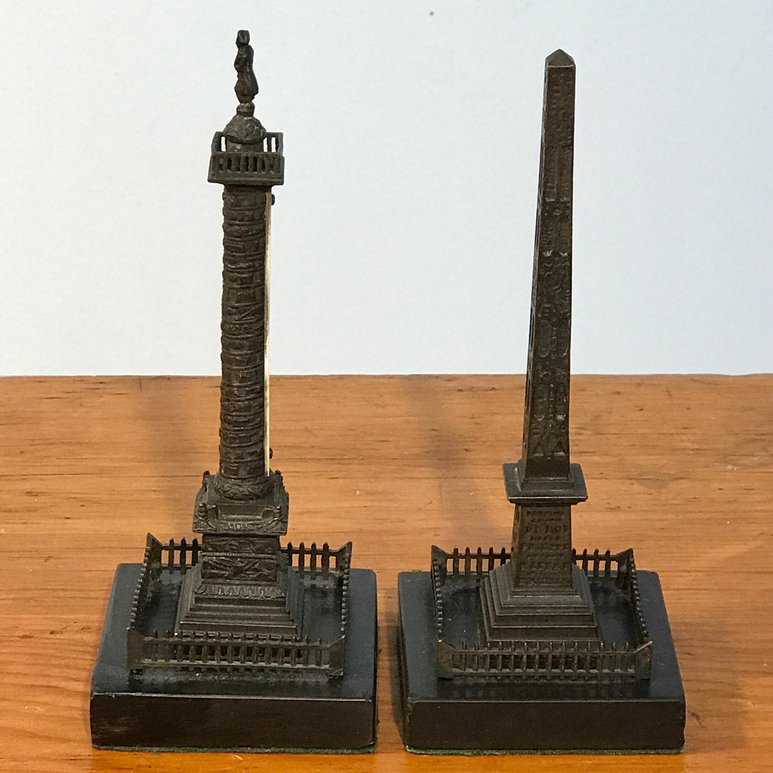 Belgian Black Marble Grand Tour Models of Trajan's Column & Cleopatra's Needle, a Pair