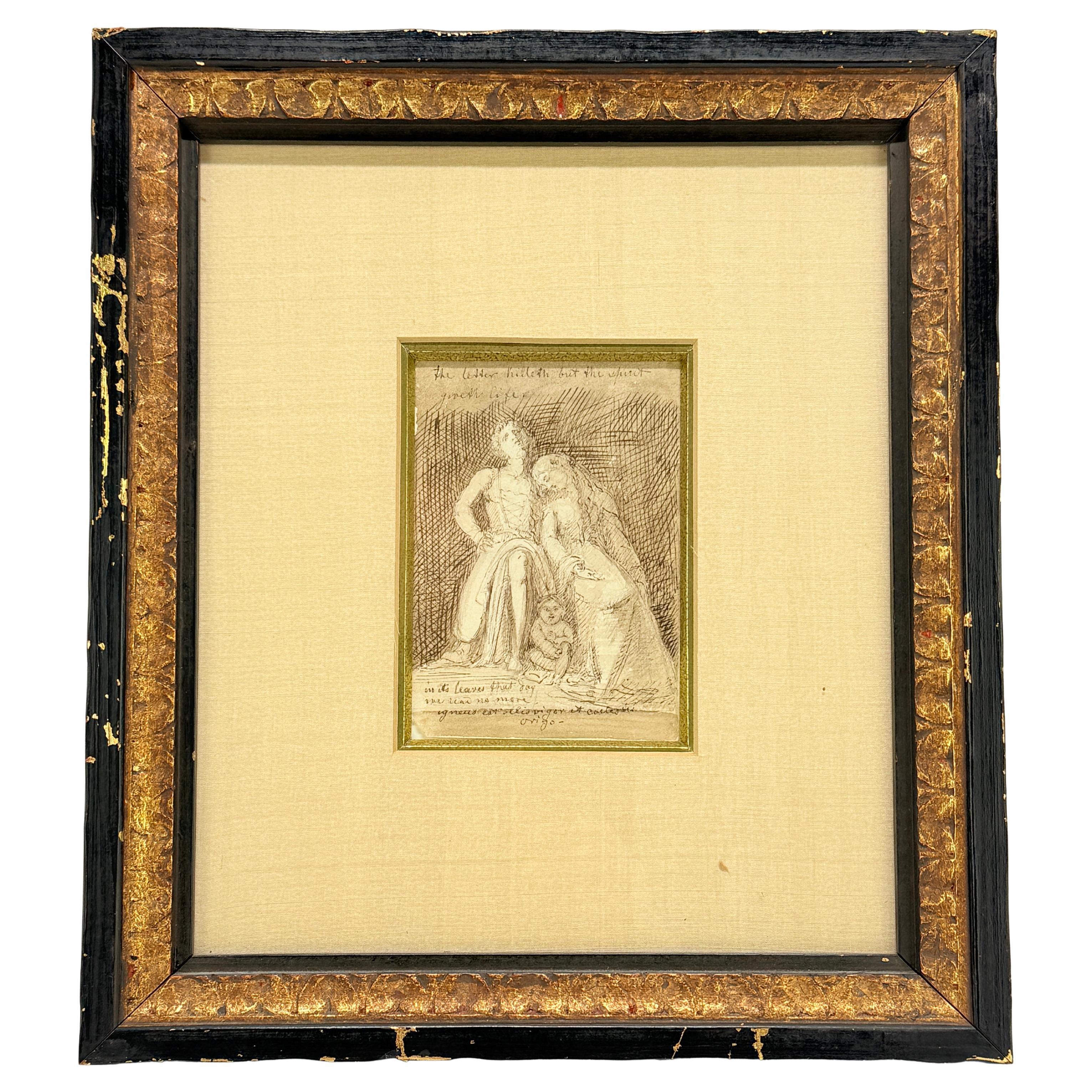 Disegno allegorico neoclassico Grand Tour su carta, XIX secolo