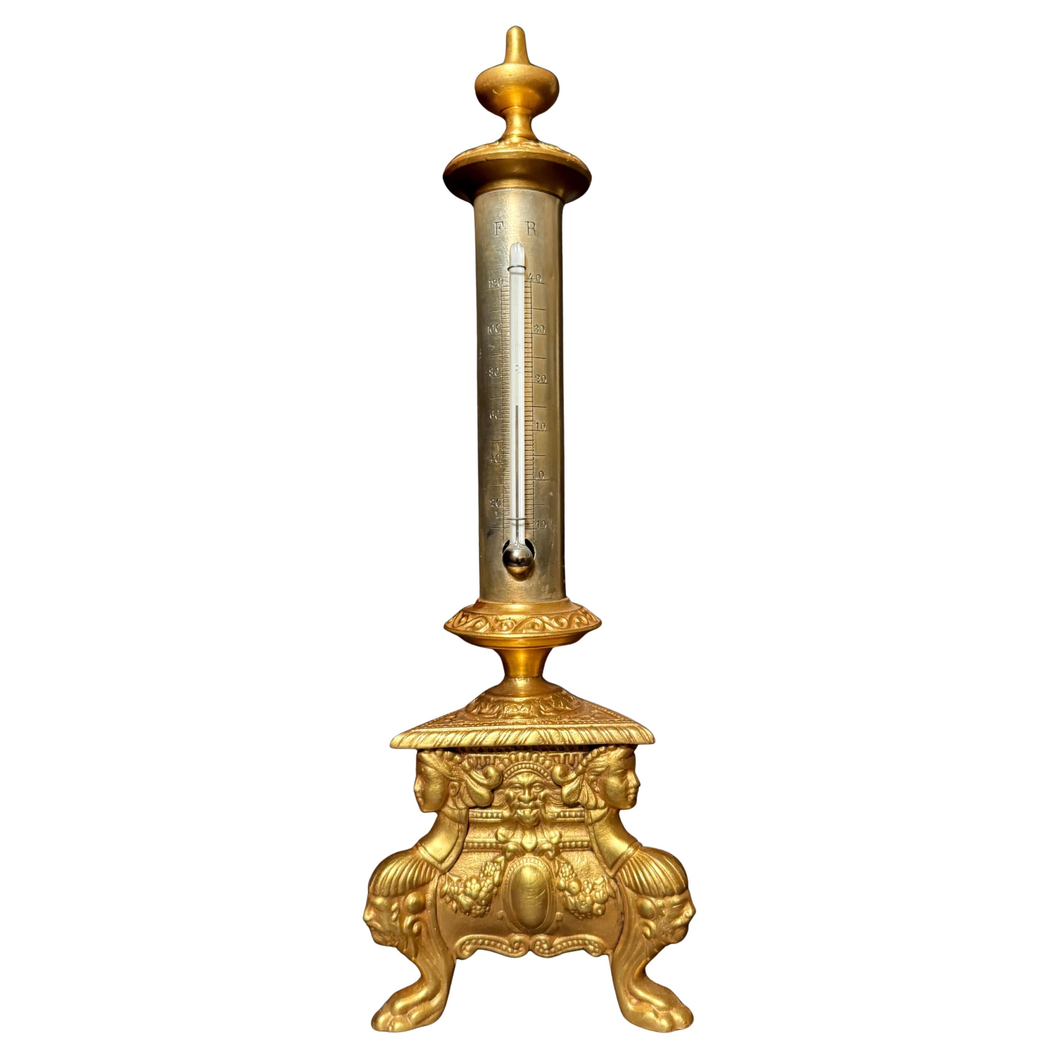 Grand Tour Neoclassical Gilt And Silvered Bronze Thermometer im Angebot