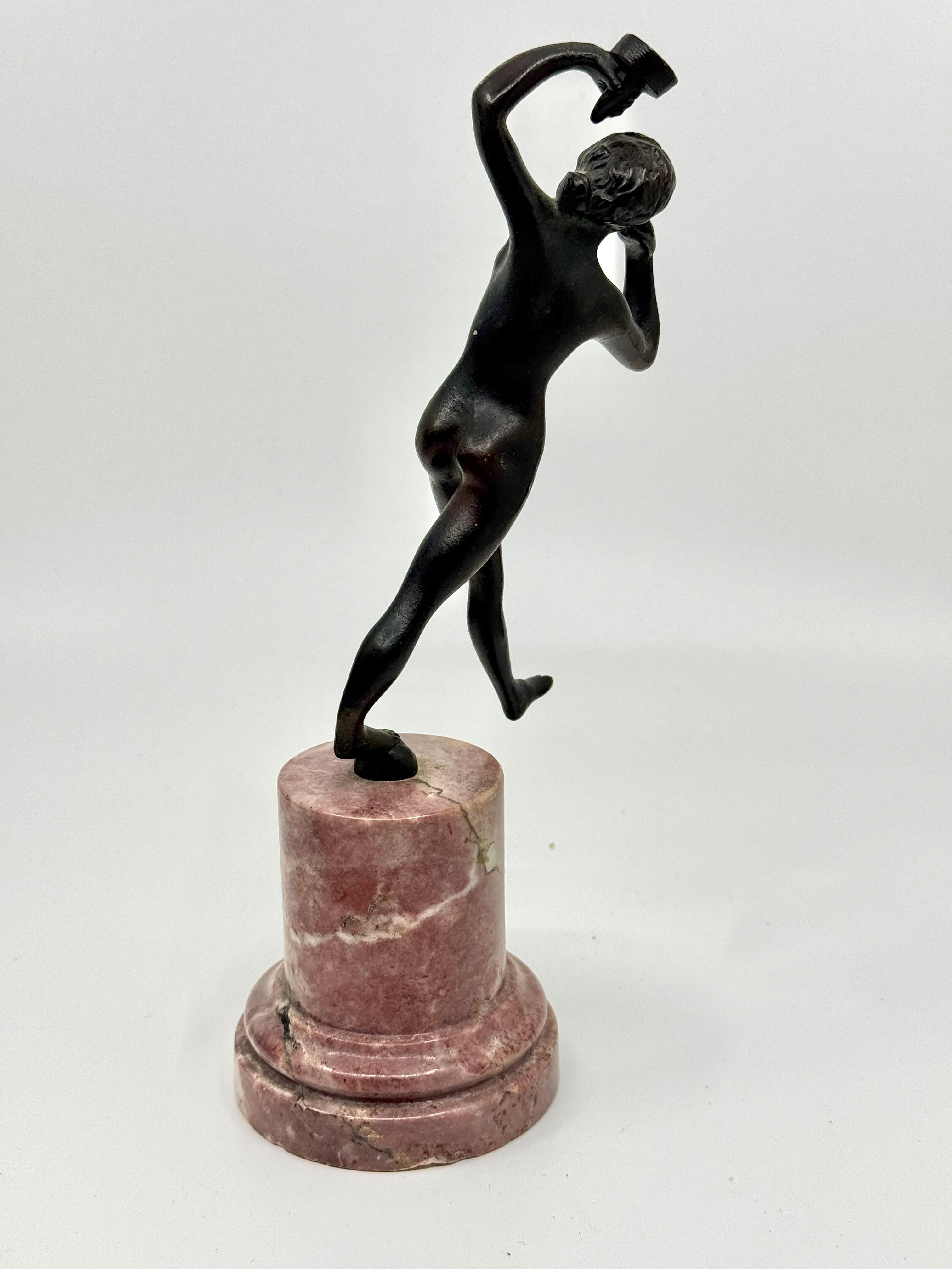 Hand-Crafted Grand Tour Neoclassical Minauture Bronze Mounted on Beautiful Rouge Marble Base For Sale