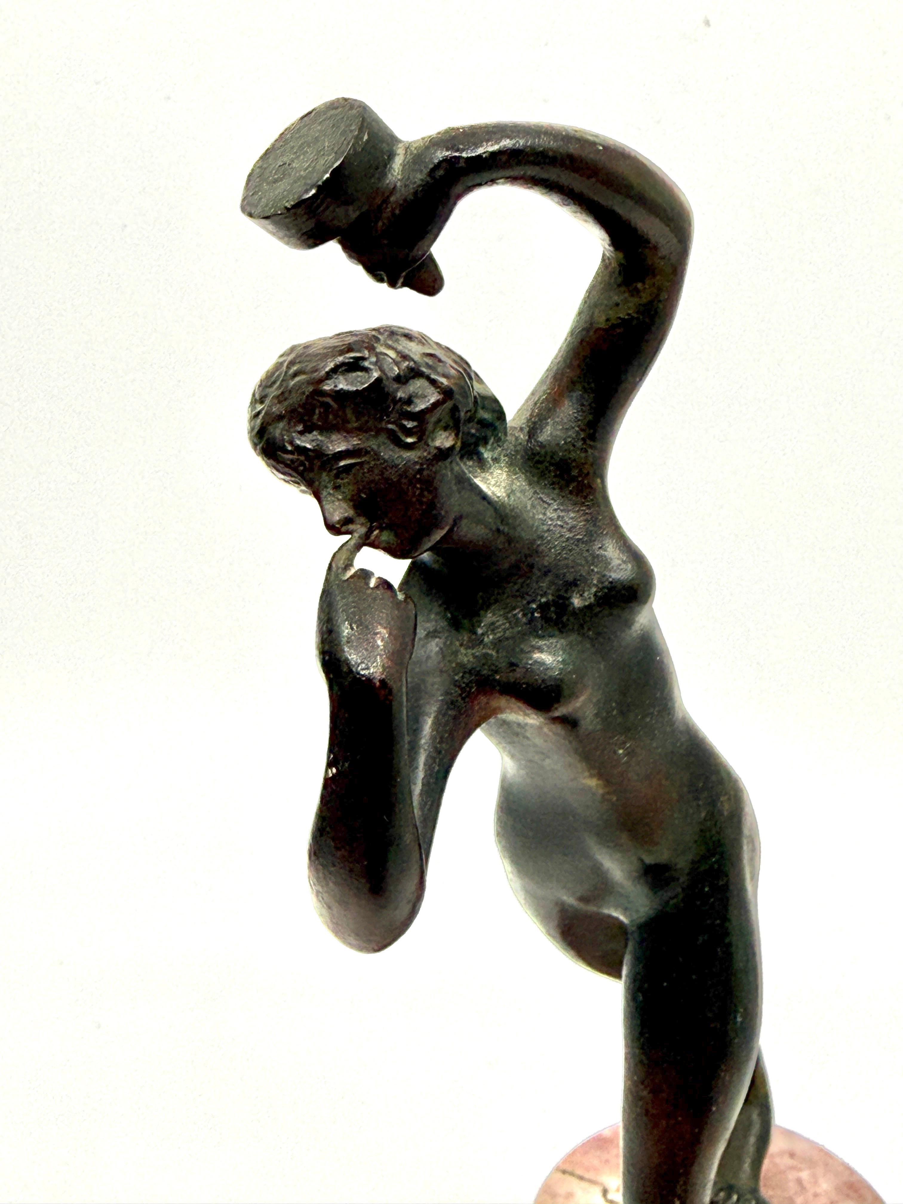 20th Century Grand Tour Neoclassical Minauture Bronze Mounted on Beautiful Rouge Marble Base For Sale