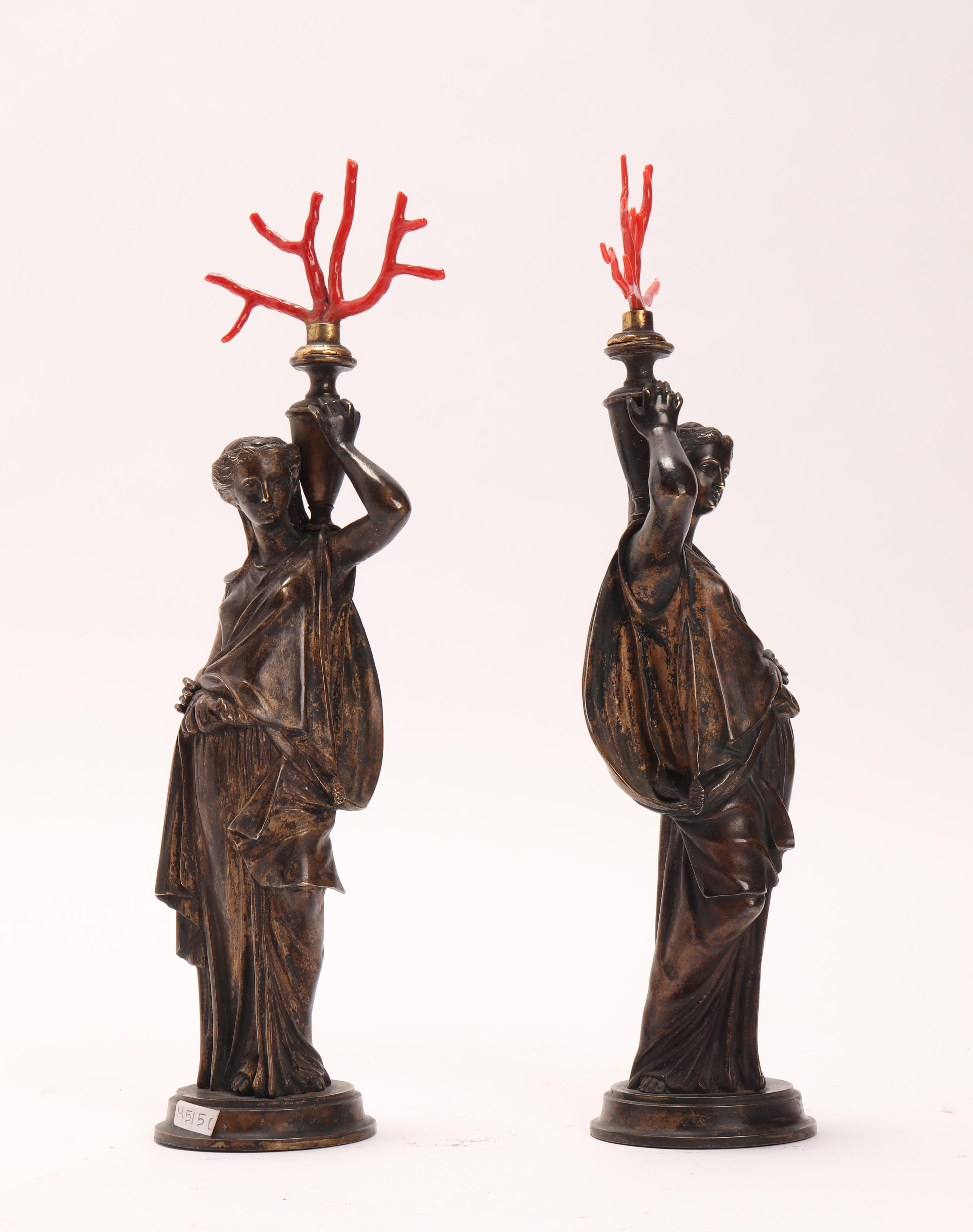 19th Century Grand Tour Neoclassical Pair of Bronze Sculptures, Italy 1850