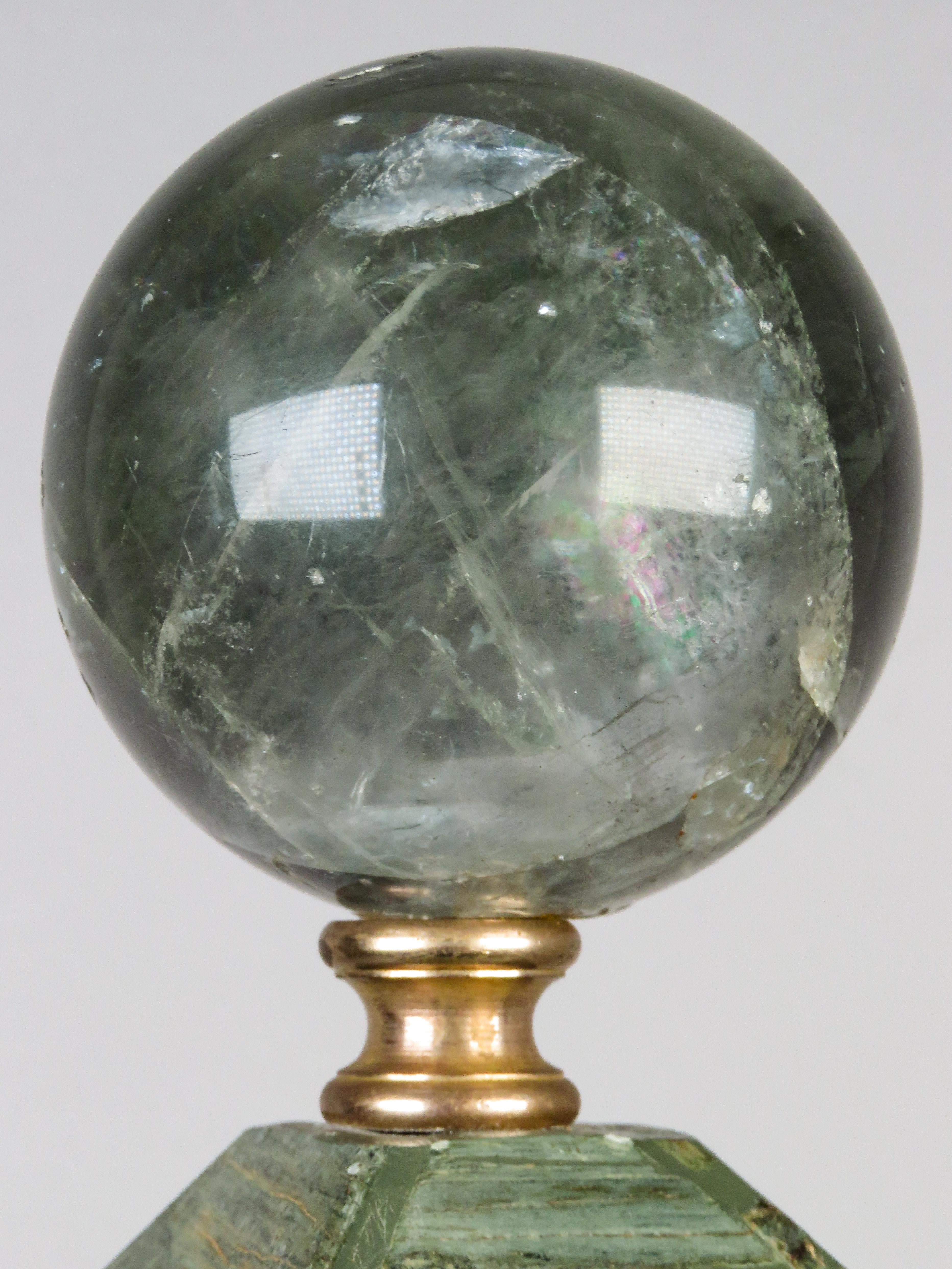 Grand Tour obelisk in marble and gilt bronze topped with a glass sphere For Sale 4