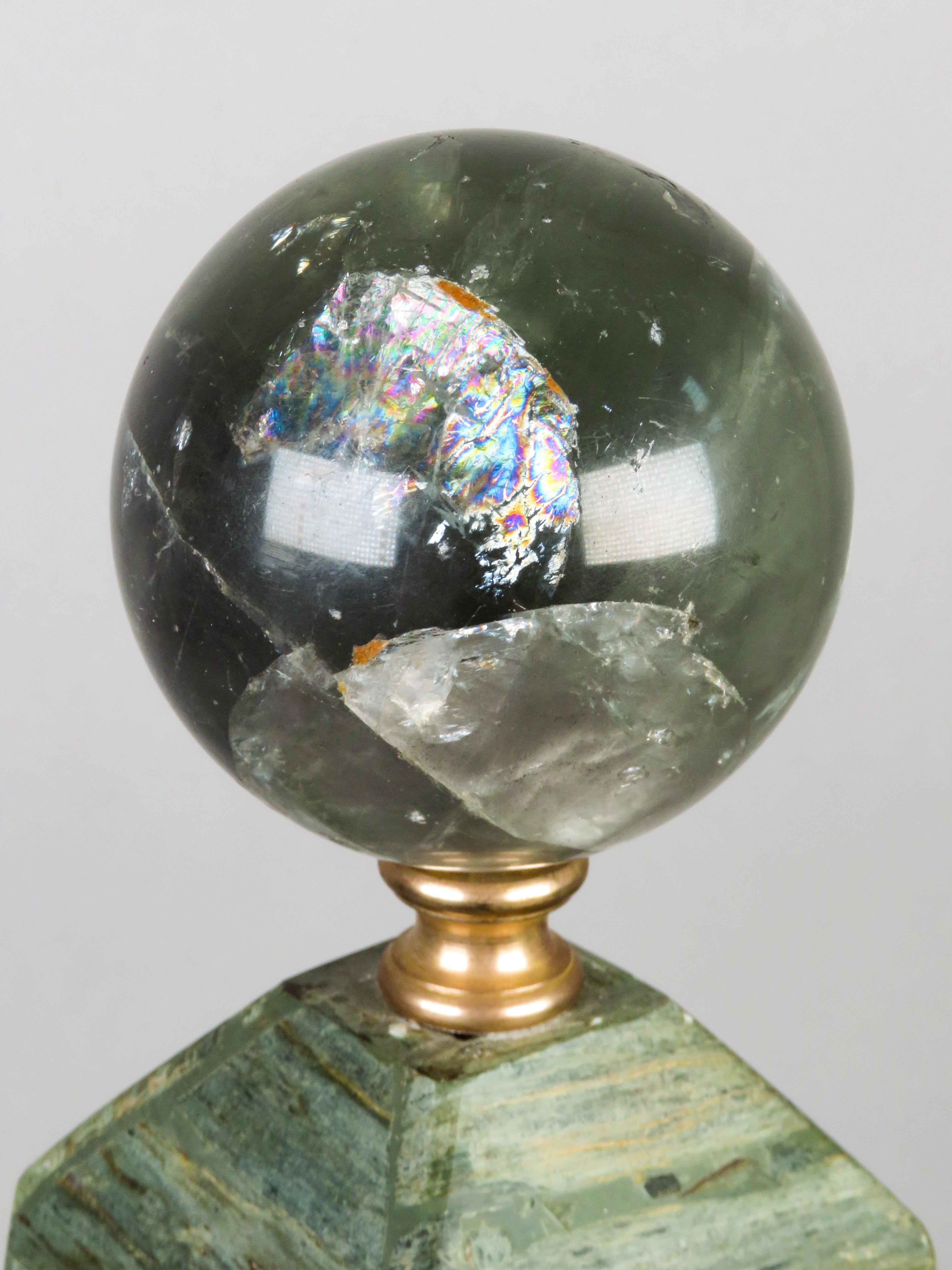 Grand Tour obelisk in marble and gilt bronze topped with a glass sphere For Sale 7