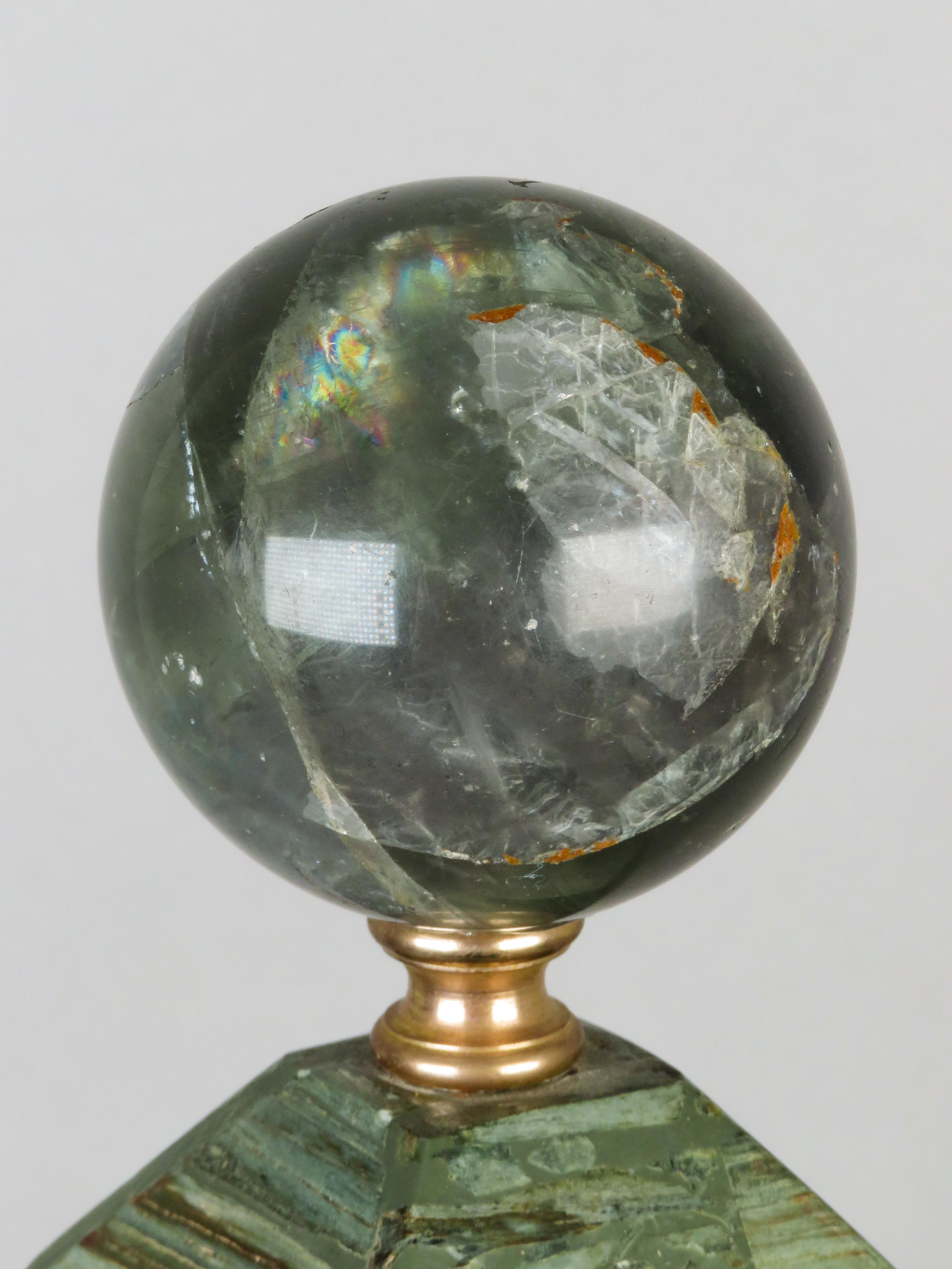 Grand Tour obelisk in marble and gilt bronze topped with a glass sphere For Sale 3