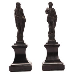 Objet Grand Tour : deux sculptures en métal sur bases en bois, Italie 1870.
