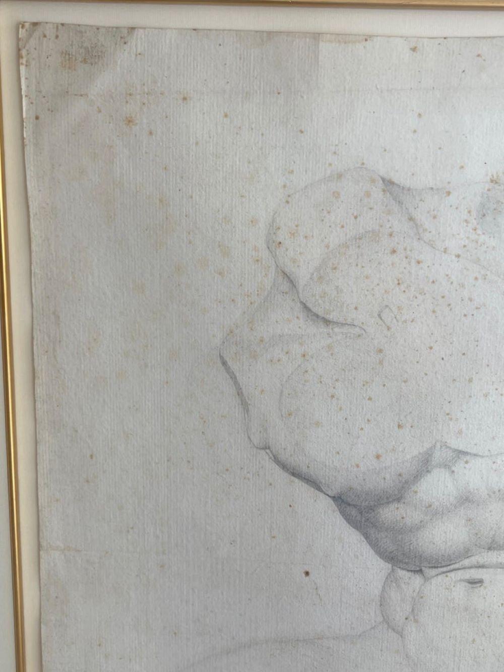 Italian 'Grand Tour' Old Master Drawing of a Seated Male Nude Antique Statue Torso For Sale