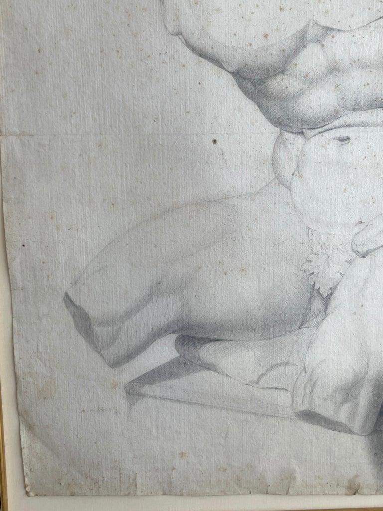 18th Century and Earlier 'Grand Tour' Old Master Drawing of a Seated Male Nude Antique Statue Torso For Sale