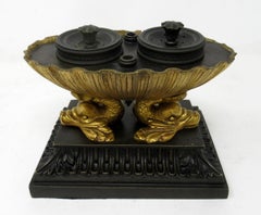 Grand Tour Ormolu Gilt Bronze Dolphin Inkwell Regency Manner Thomas Messenger