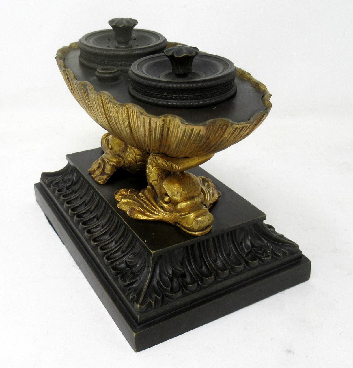 Cast Grand Tour Ormolu Gilt Bronze Dolphin Inkwell Regency Manner Thomas Messenger