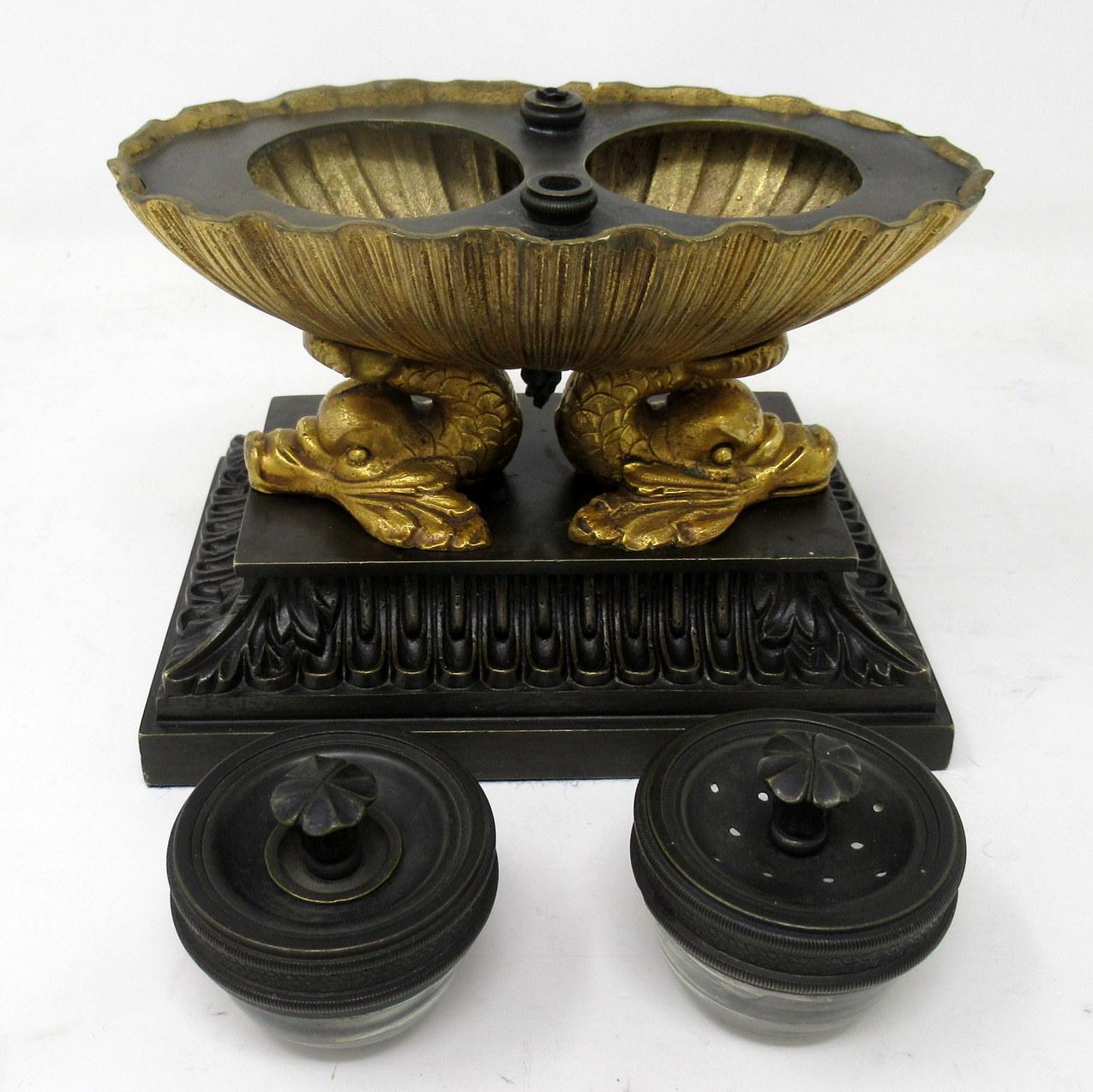 19th Century Grand Tour Ormolu Gilt Bronze Dolphin Inkwell Regency Manner Thomas Messenger