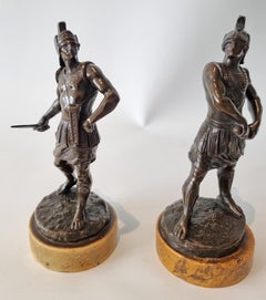 Grand Tour Pair of Bronze Gladiators on Sienna Marble Bases