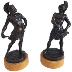 Antique Grand Tour Pair of Bronze Gladiators on Sienna Marble Bases