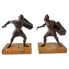 Grand Tour Pair of Bronze Warriors on Sienna Marble Bases