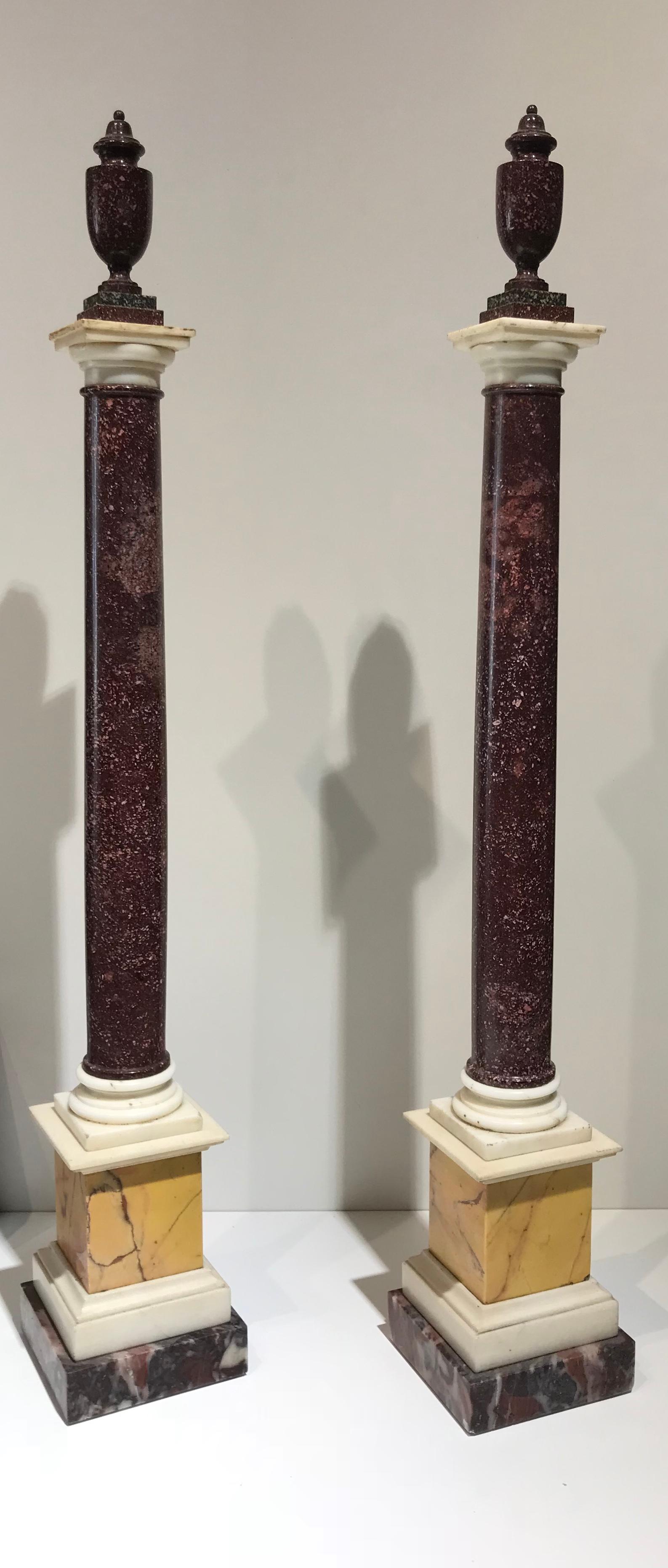 Grand Tour Pair of Rare and Precious Specimen Marble Red Porphyry, Yellow Marble In Excellent Condition In Roma, IT