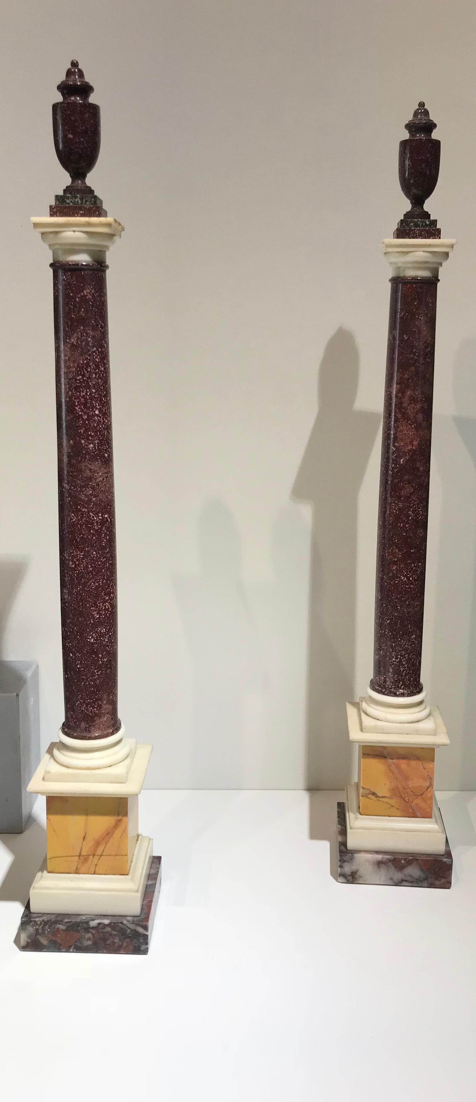 Grand Tour Pair of Rare and Precious Specimen Marble Red Porphyry, Yellow Marble 4