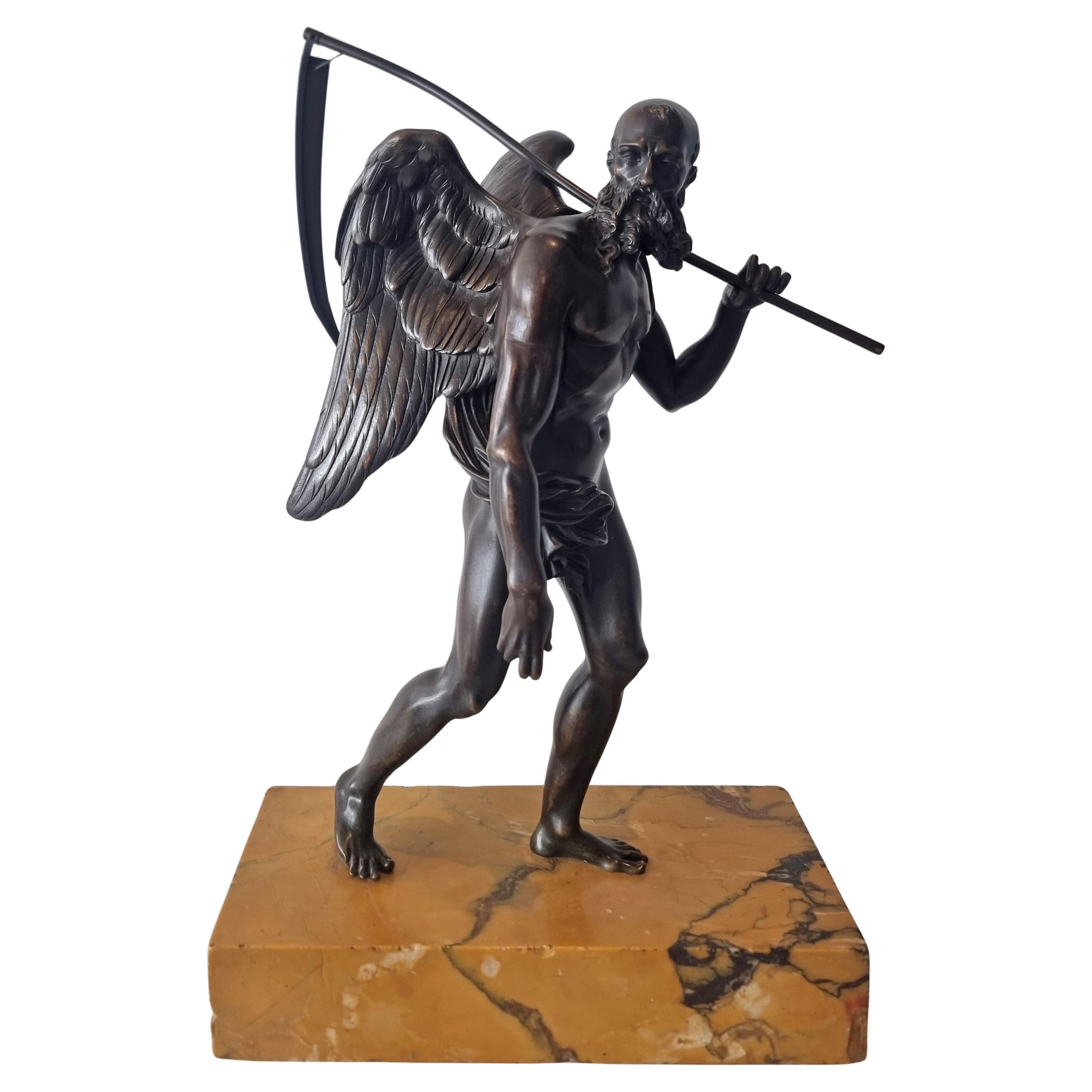Grand tour Patinated bronze figure of Chronos, Father Time on Sienna marble base