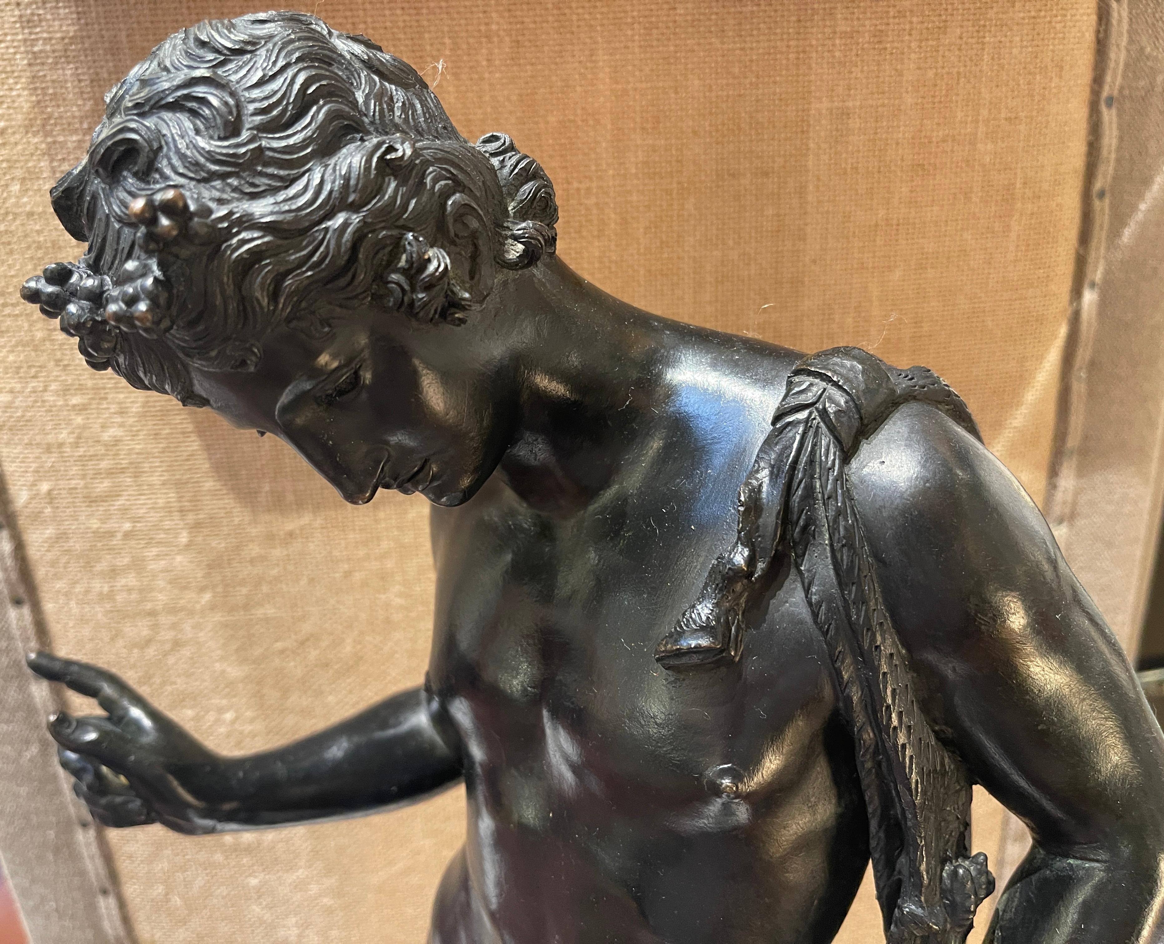 Italian Grand Tour Patinated Bronze Figure of Narcissus, Signed, M. Amodio Napoli