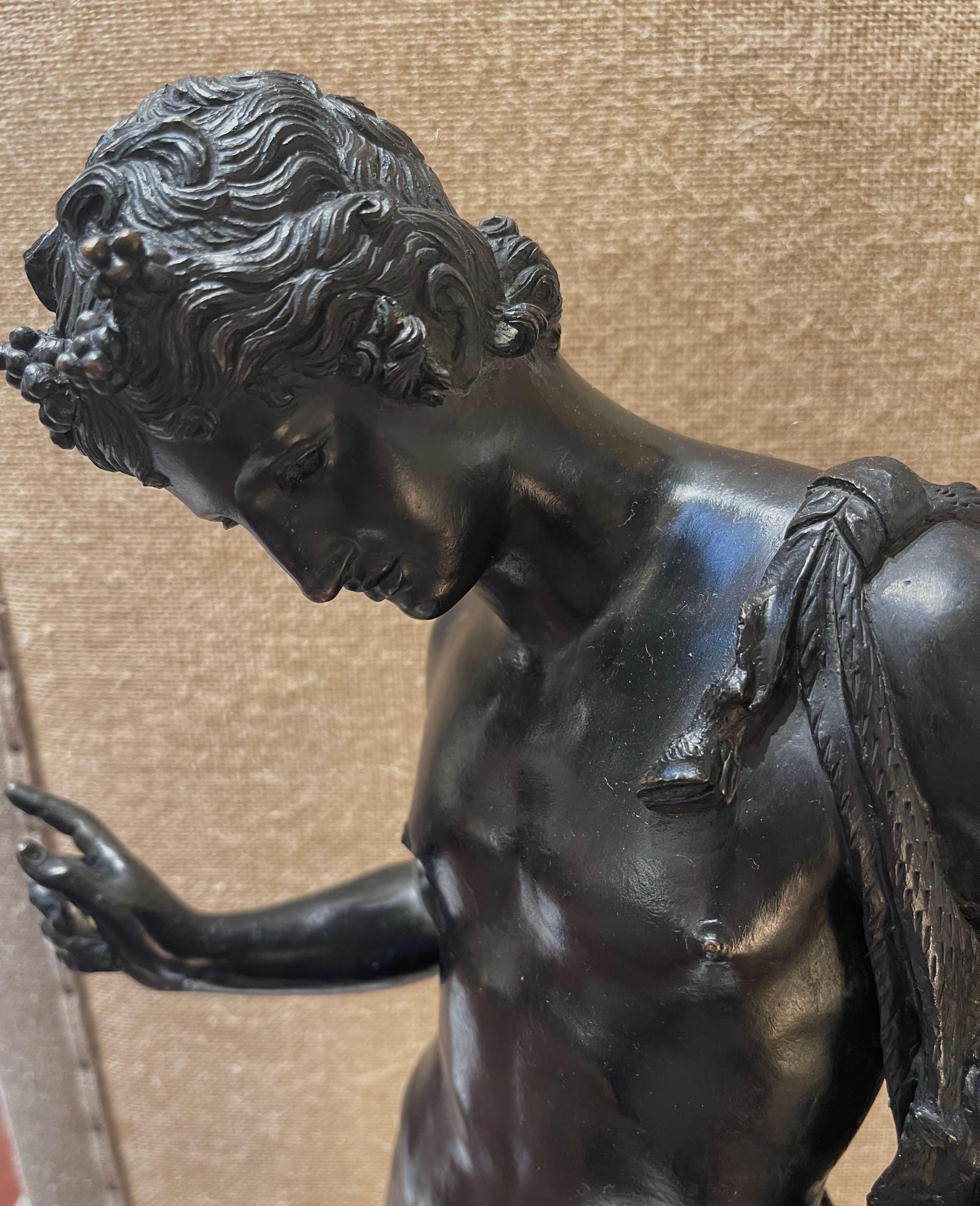 19th Century Grand Tour Patinated Bronze Figure of Narcissus, Signed, M. Amodio Napoli