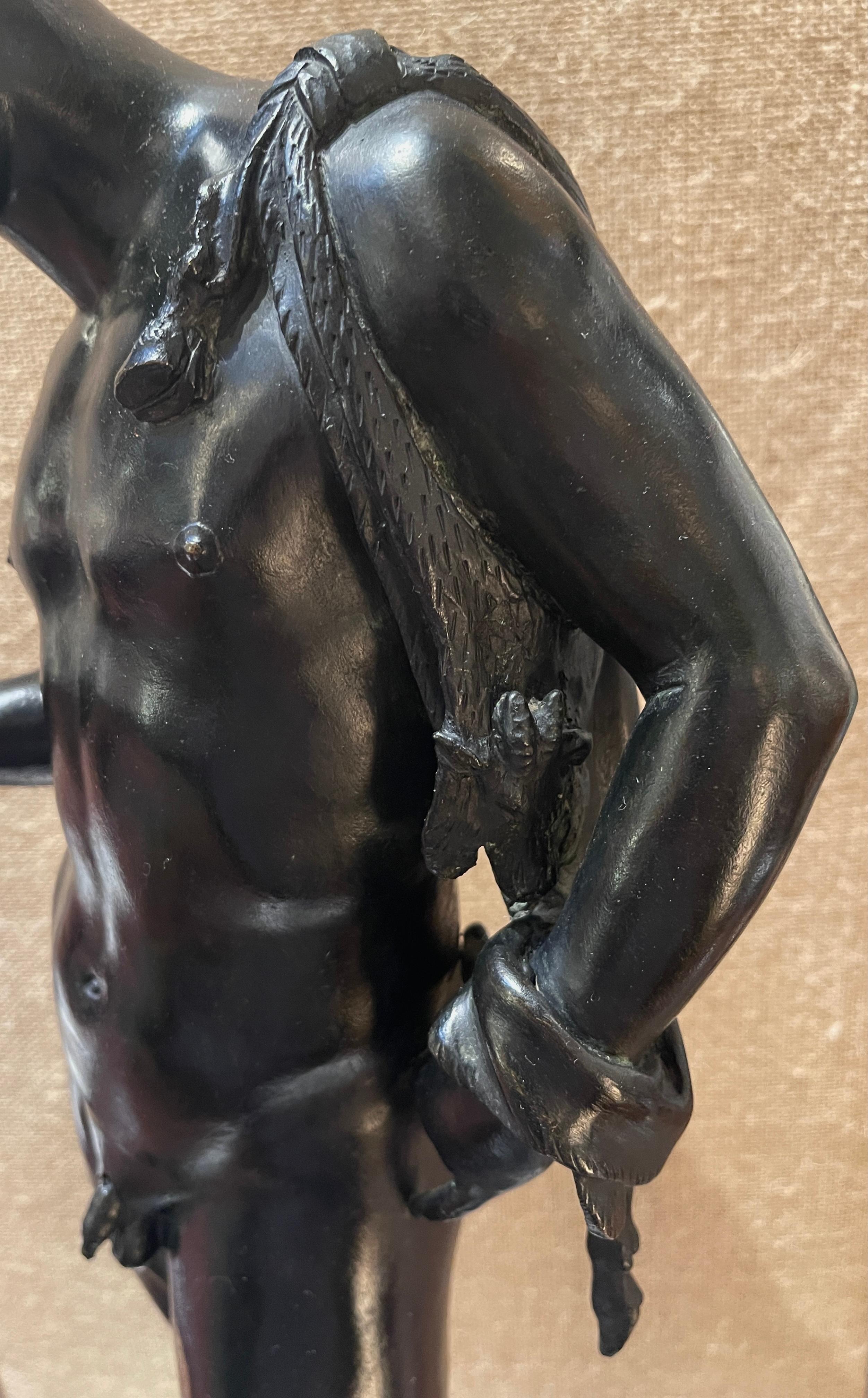 Grand Tour Patinated Bronze Figure of Narcissus, Signed, M. Amodio Napoli 1