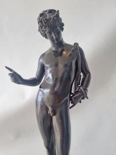 Grand Tour Patinated Bronze Narcissus on Marble Base signed G. Sommer