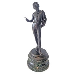 Grand Tour Patinated Bronze Narcissus on Marble Base signed G. Sommer