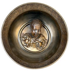 Grand Tour Patinated Metal Bowl after Hildesheim Depicting the Infant Hercules