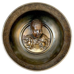 Grand Tour Patinated Metal Bowl after Hildesheim Depicting the Infant Hercules