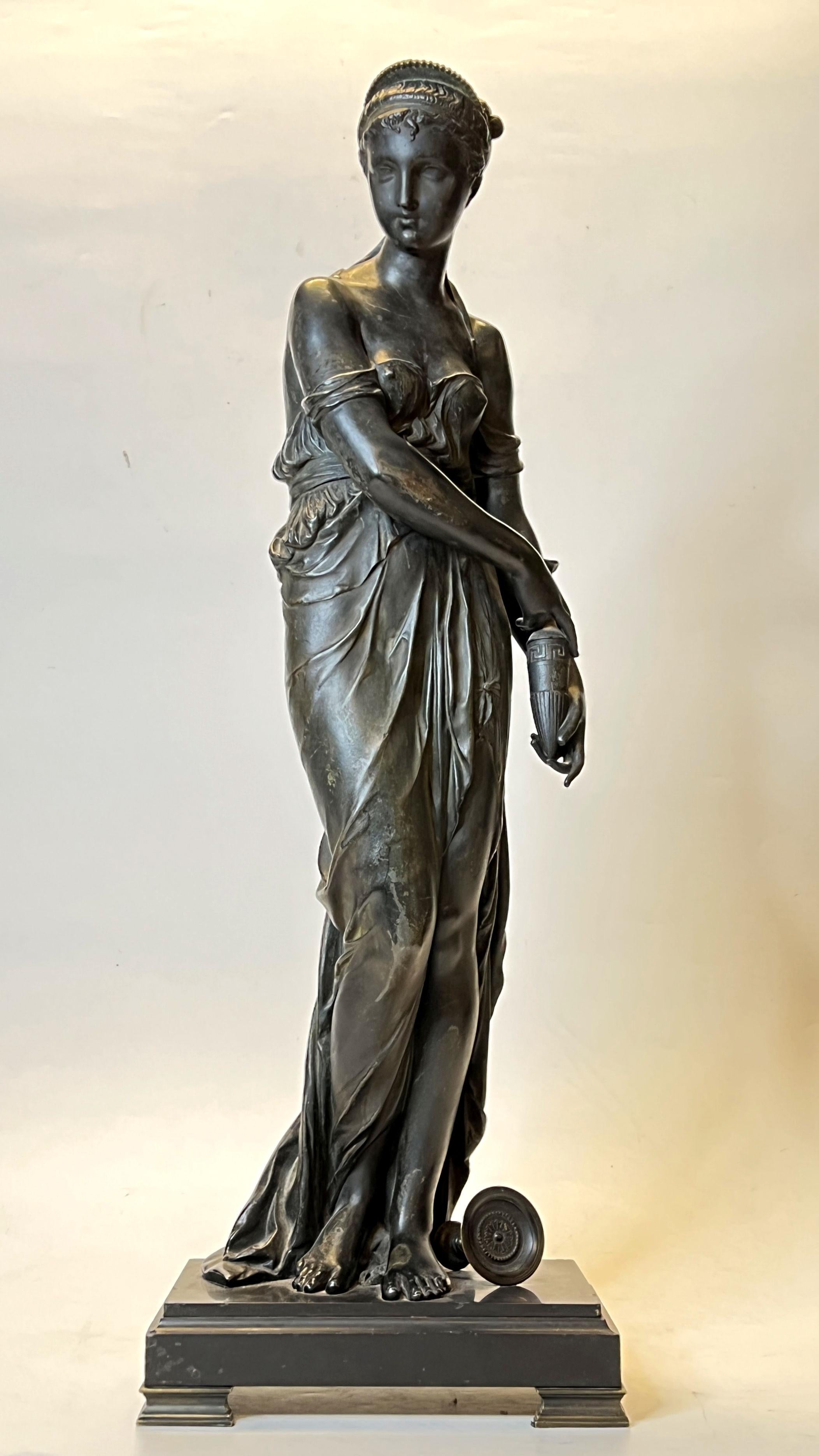 very fine quality Grand Tour Patinated metal Roman Female Figure on a slate base.
Unsigned.