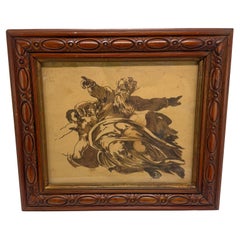 Grand Tour Dessin à la plume et au lavis d
encre Patriarche barbu, d
après le baroque italien