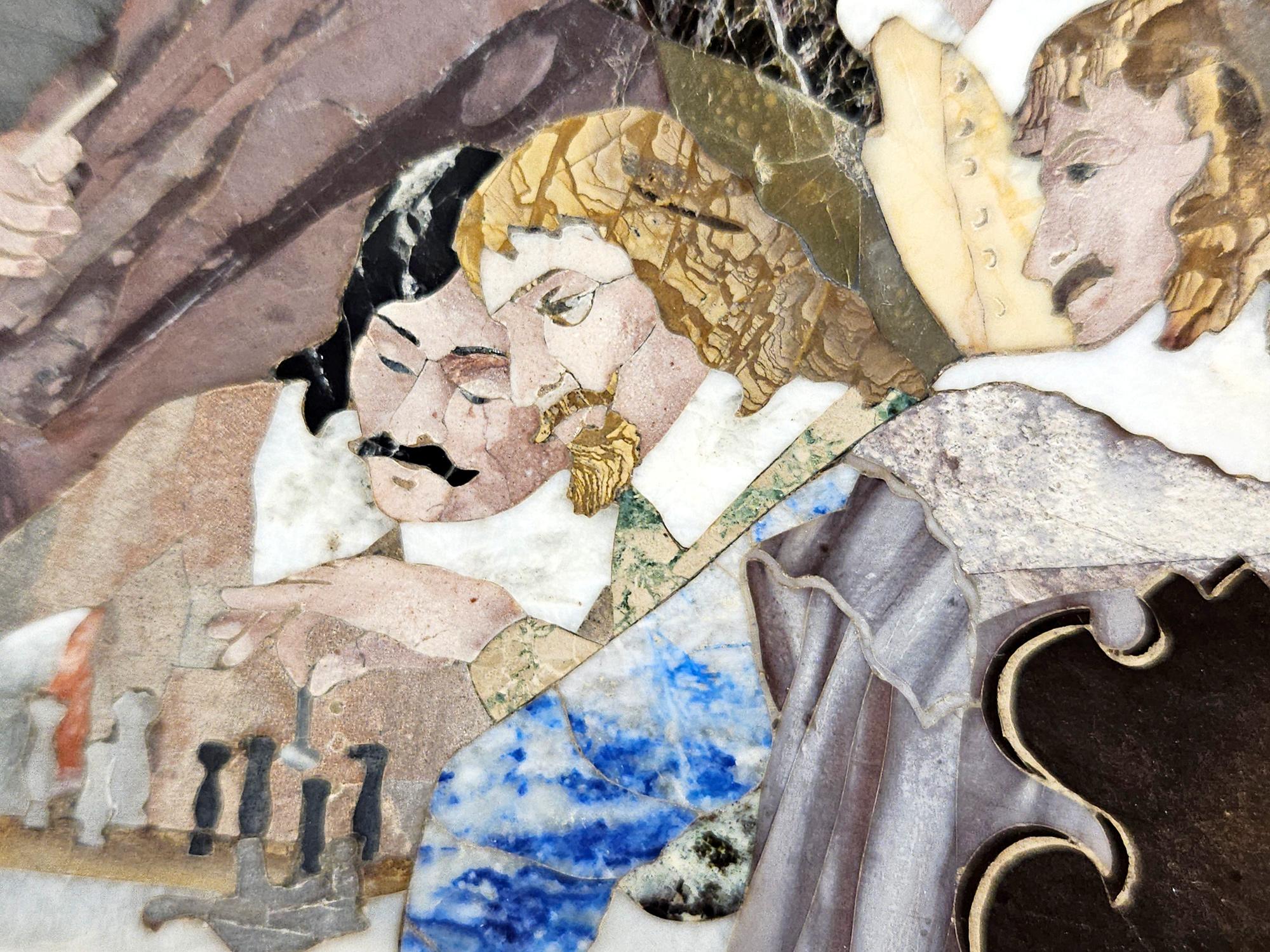 Grand Tour Pietra Dura Plaque of Cavaliers Drinking in a Cellar, Florence c.1885 For Sale 1