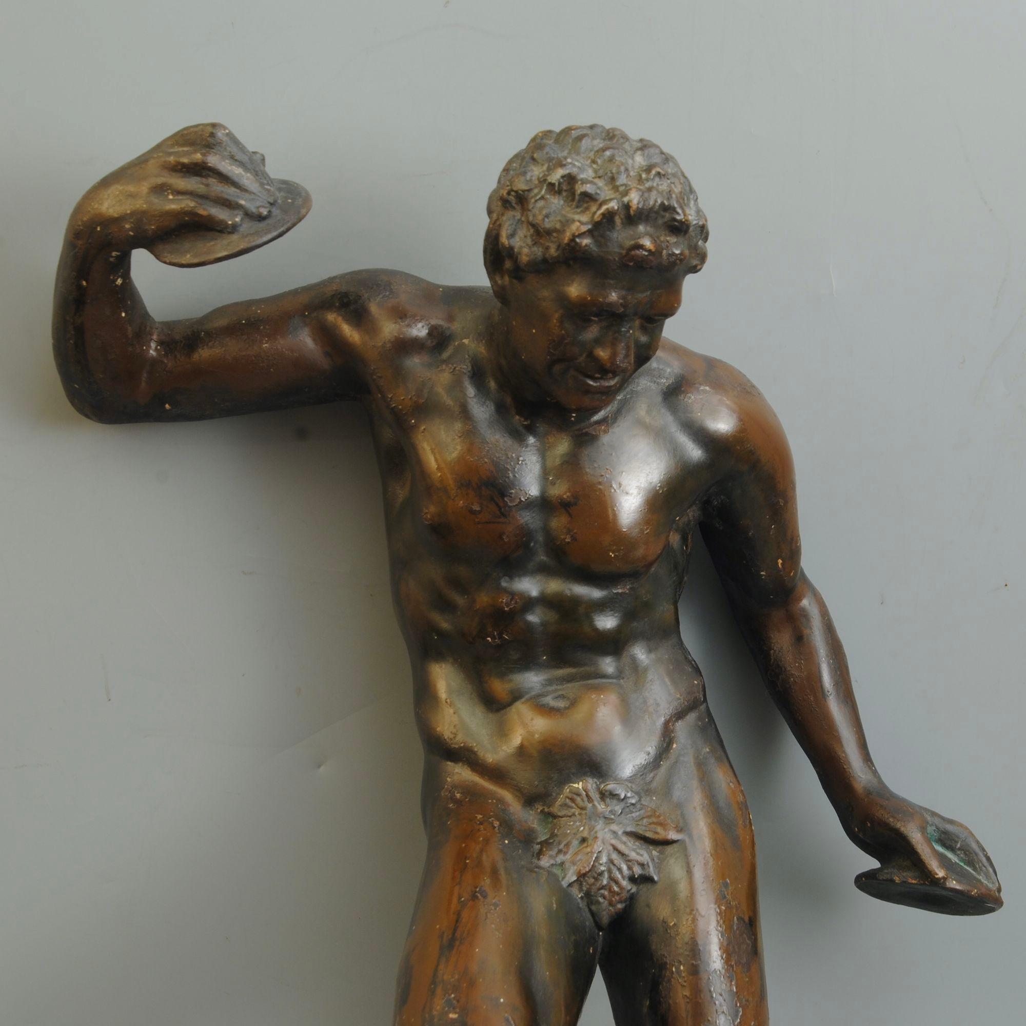 A 19th century Italian plaster figure of the dancing faun, patinated to look like bronze.
Circa 1870