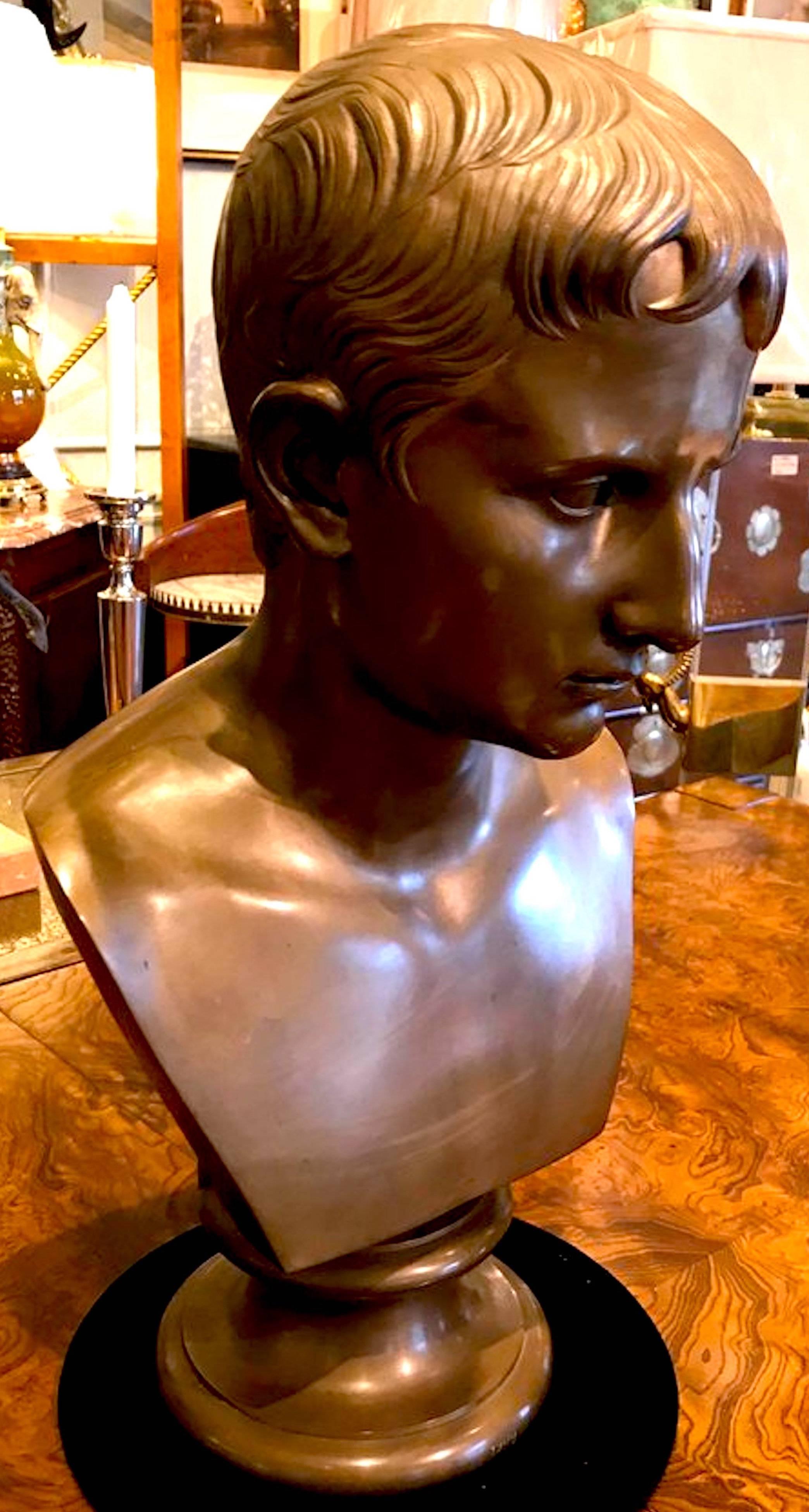 Early 20th Century Grand Tour Portrait Bust of Bust of Caesar Augustus, Benedetto Boschetti, Roma