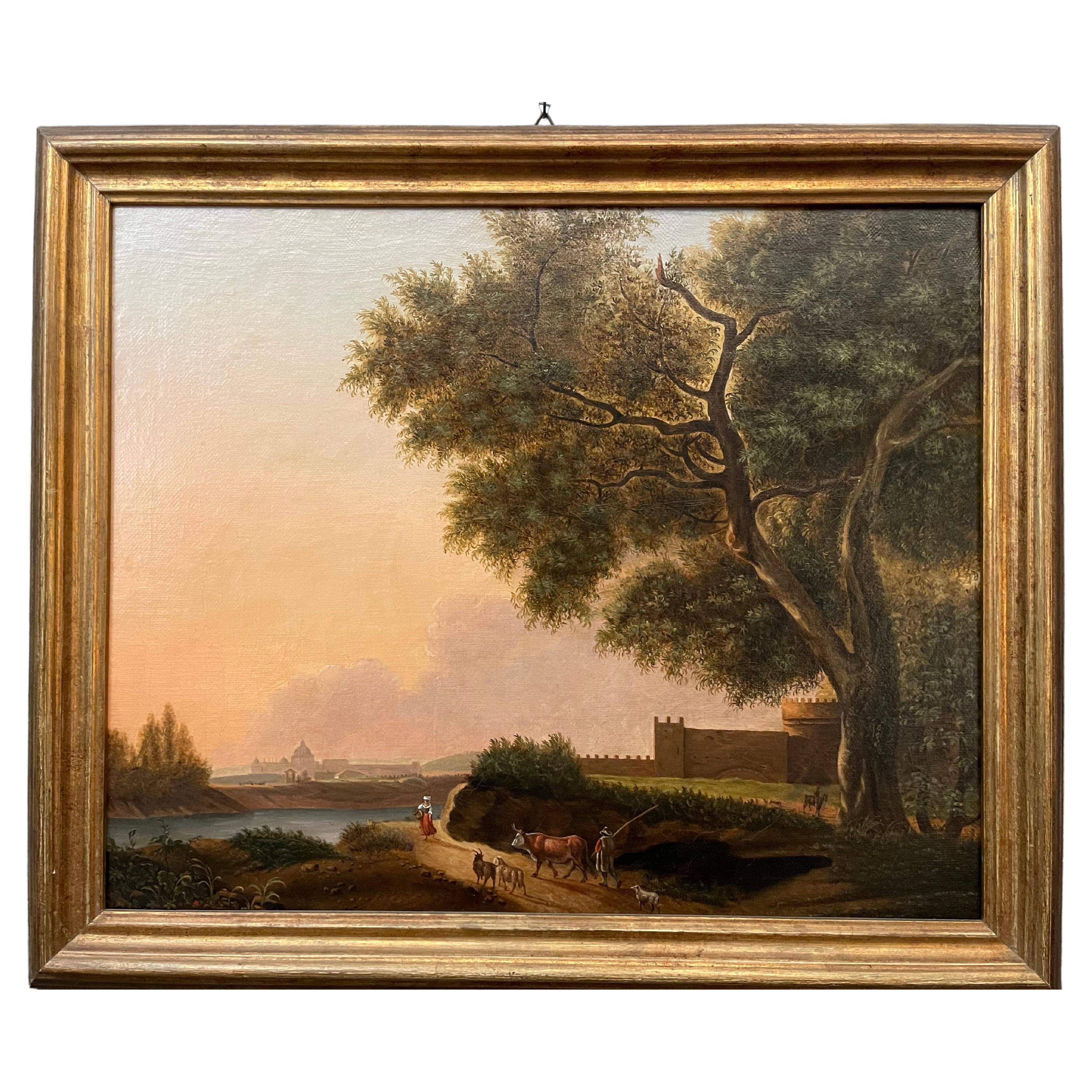 Grand Tour Rectangular Oil on Canvas Roman Countryside Painting
