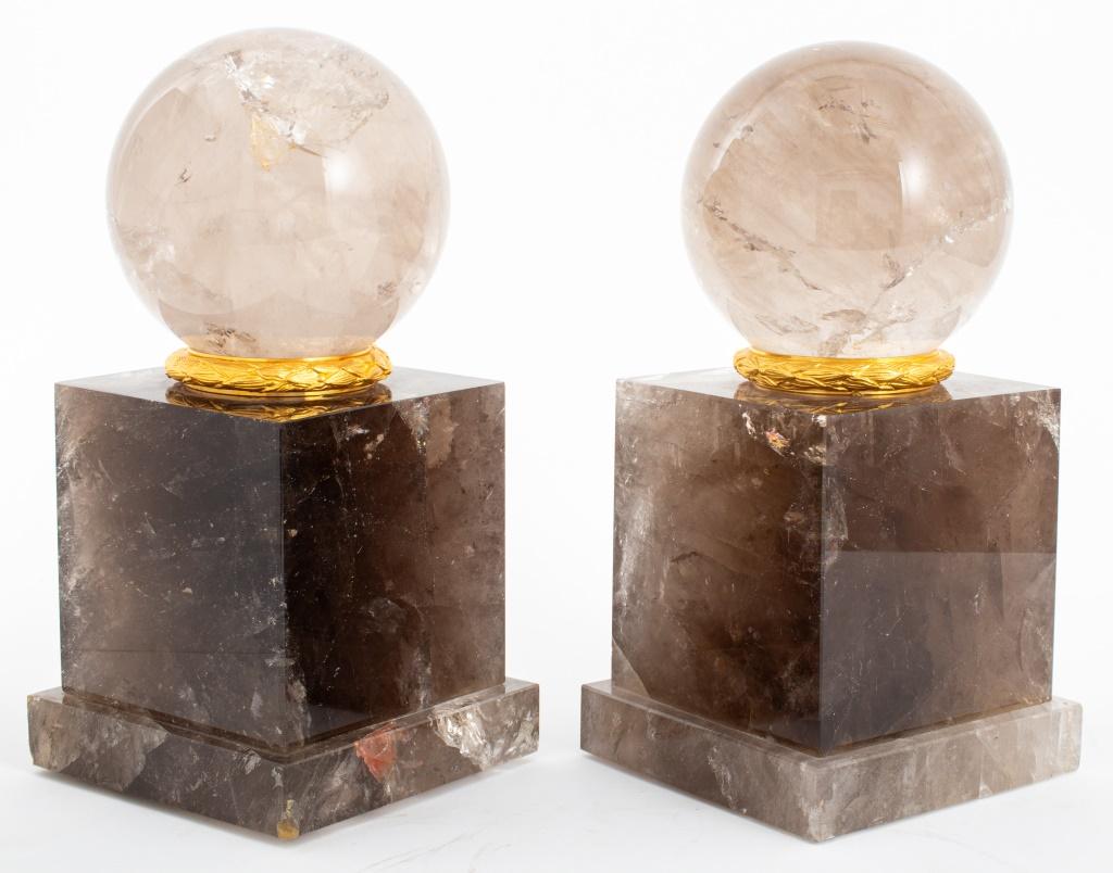 Grand Tour Revival Smoky Quartz Orbs on Stands, 2 In Good Condition In New York, NY