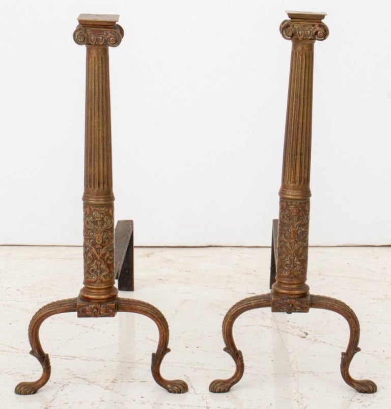 Grand Tour Roman Column Gilt Bronze Andirons, 2 For Sale at 1stDibs