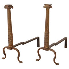 Grand Tour Roman Column Gilt Bronze Andirons, 2