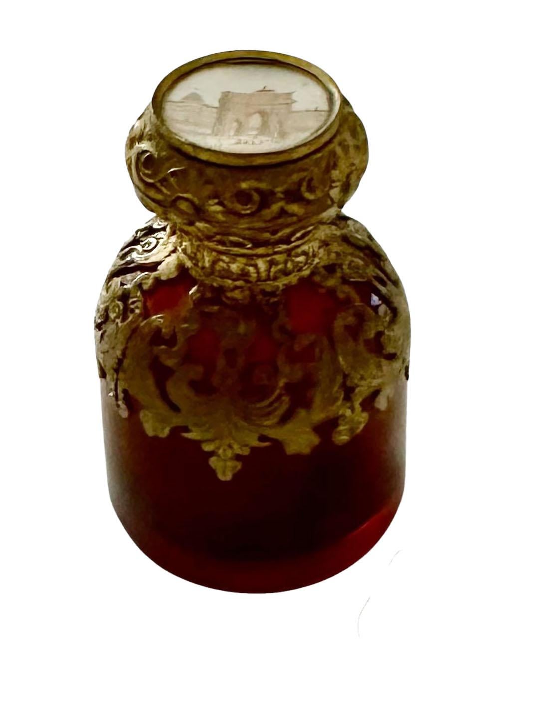 Caja de aromas Grand Tour con frascos rojo rubí Latón en venta