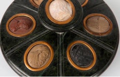 Grand Tour Serpentine Inkwell and Cover Inset with 7 Lava Stone Cameos, 19th C